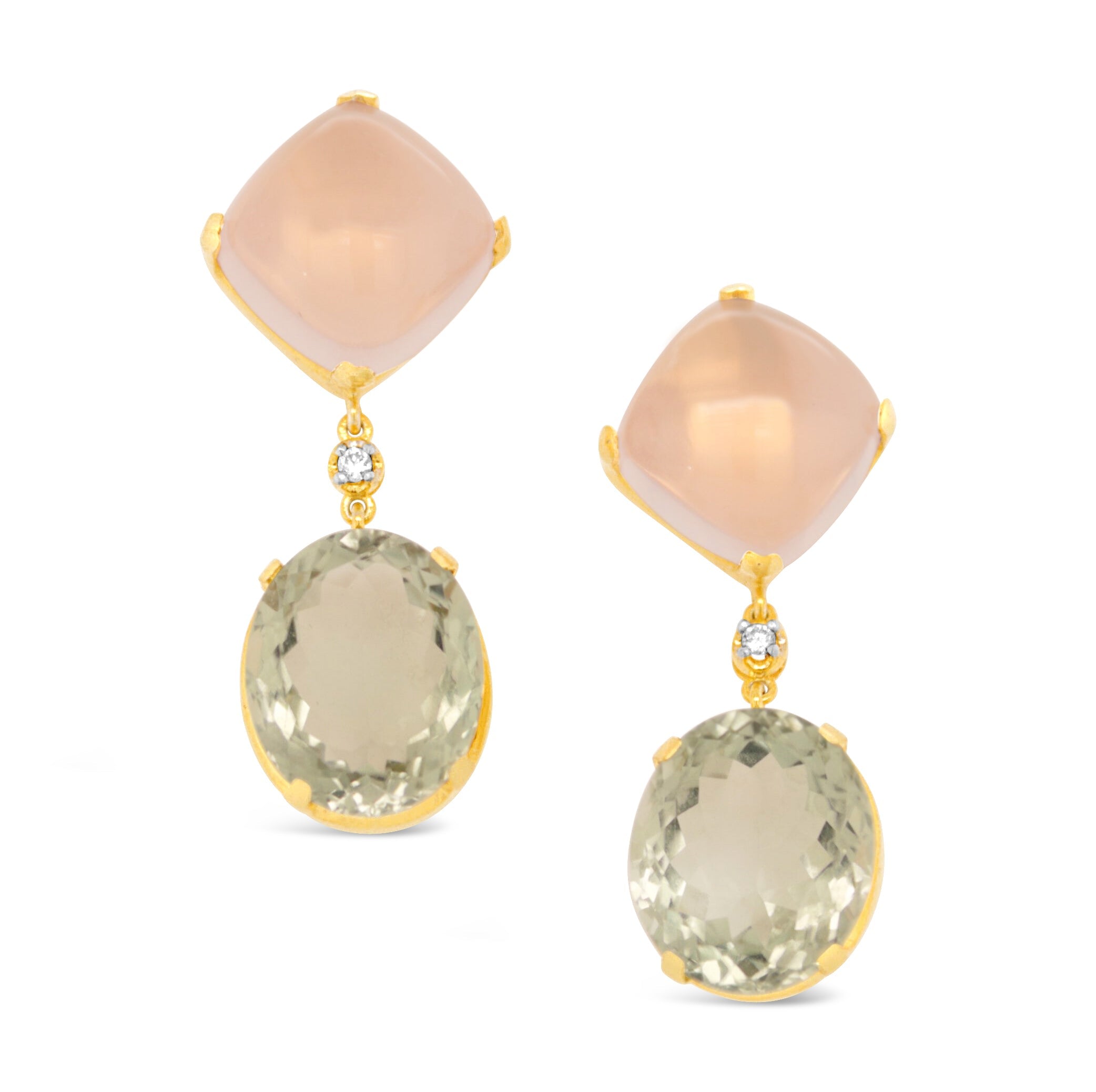 Women's Gold Rose Quartz & Prasiolite Drop Earrings Mansi Jewelry
