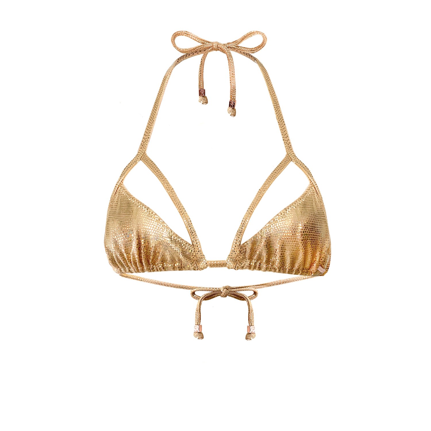 Women's Gold Shiny Metallic Triangle Cut-Out Bikini Top Andrea Sargantana Small ELIN RITTER IBIZA