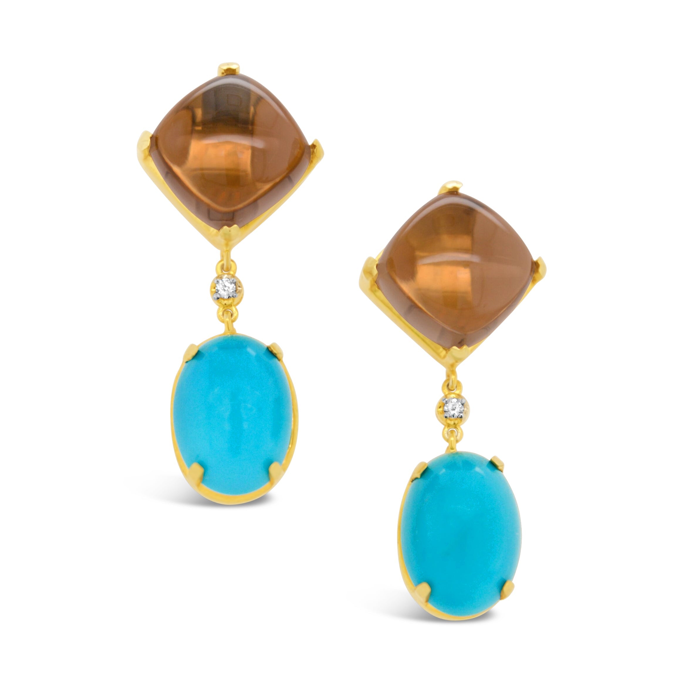 Women's Gold Smoky Quartz & Turquoise Drop Earrings Mansi Jewelry