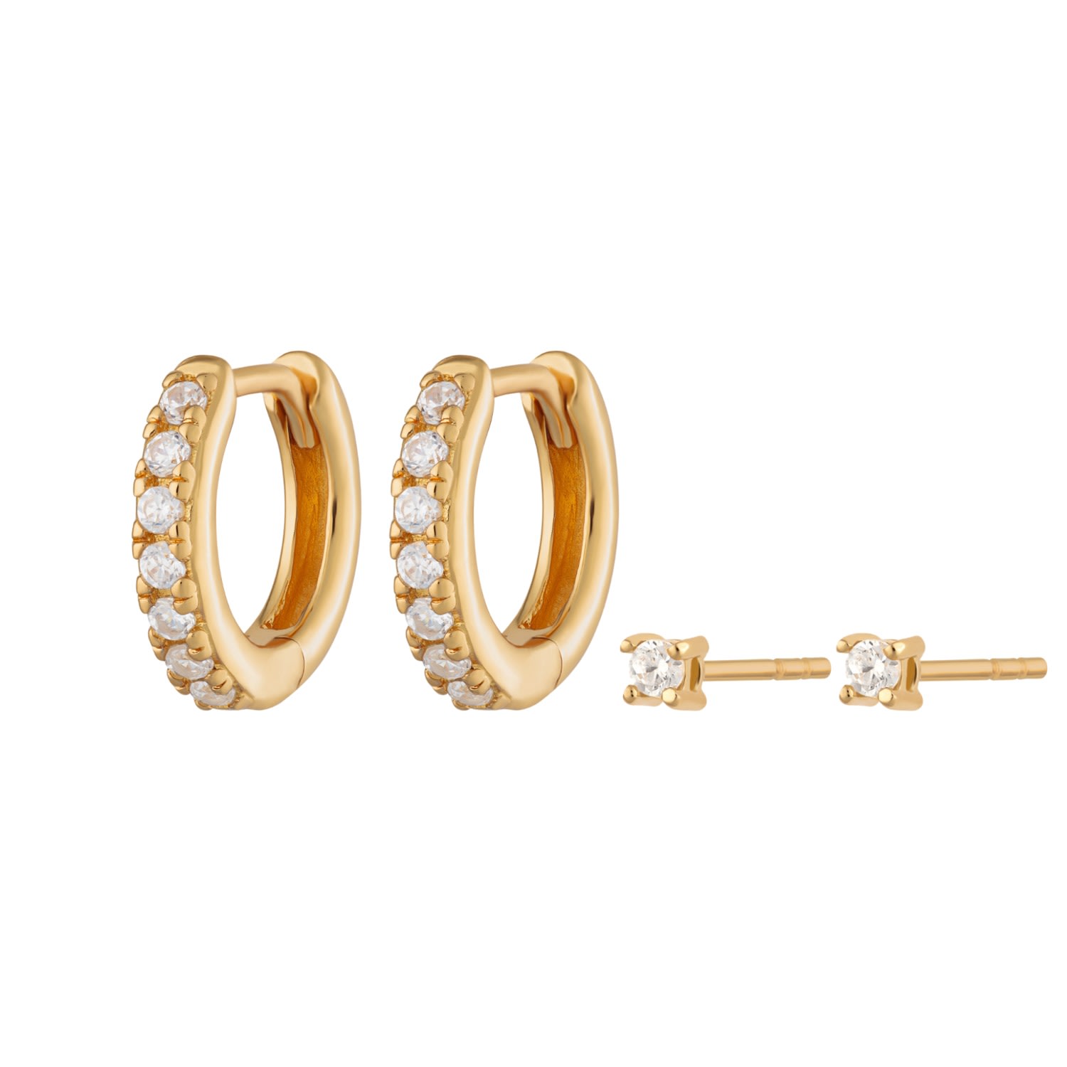 Women's Gold Sparkle Huggie & Tiny Stud Set Of Earrings Scream Pretty