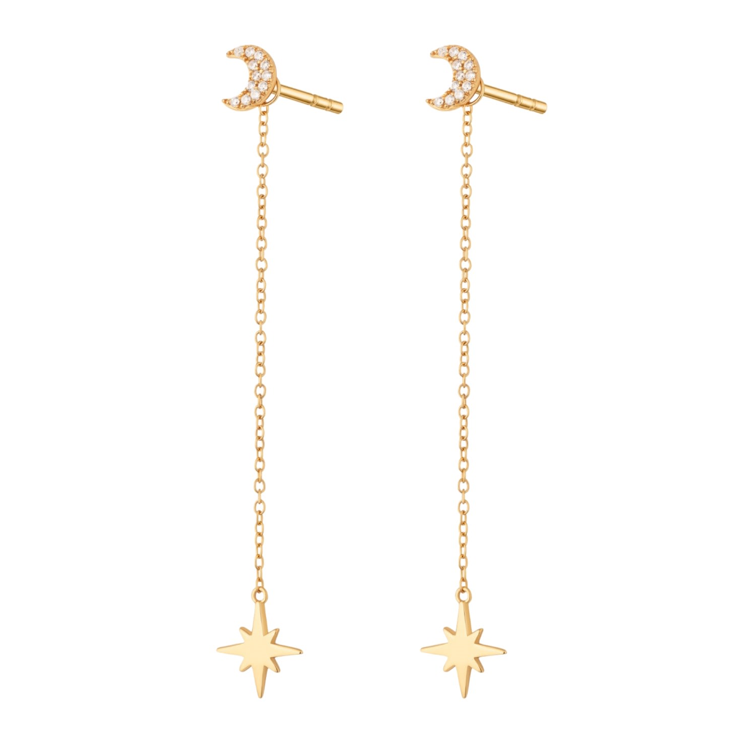 Women's Gold Starburst Chain Drop Stud Earrings Scream Pretty