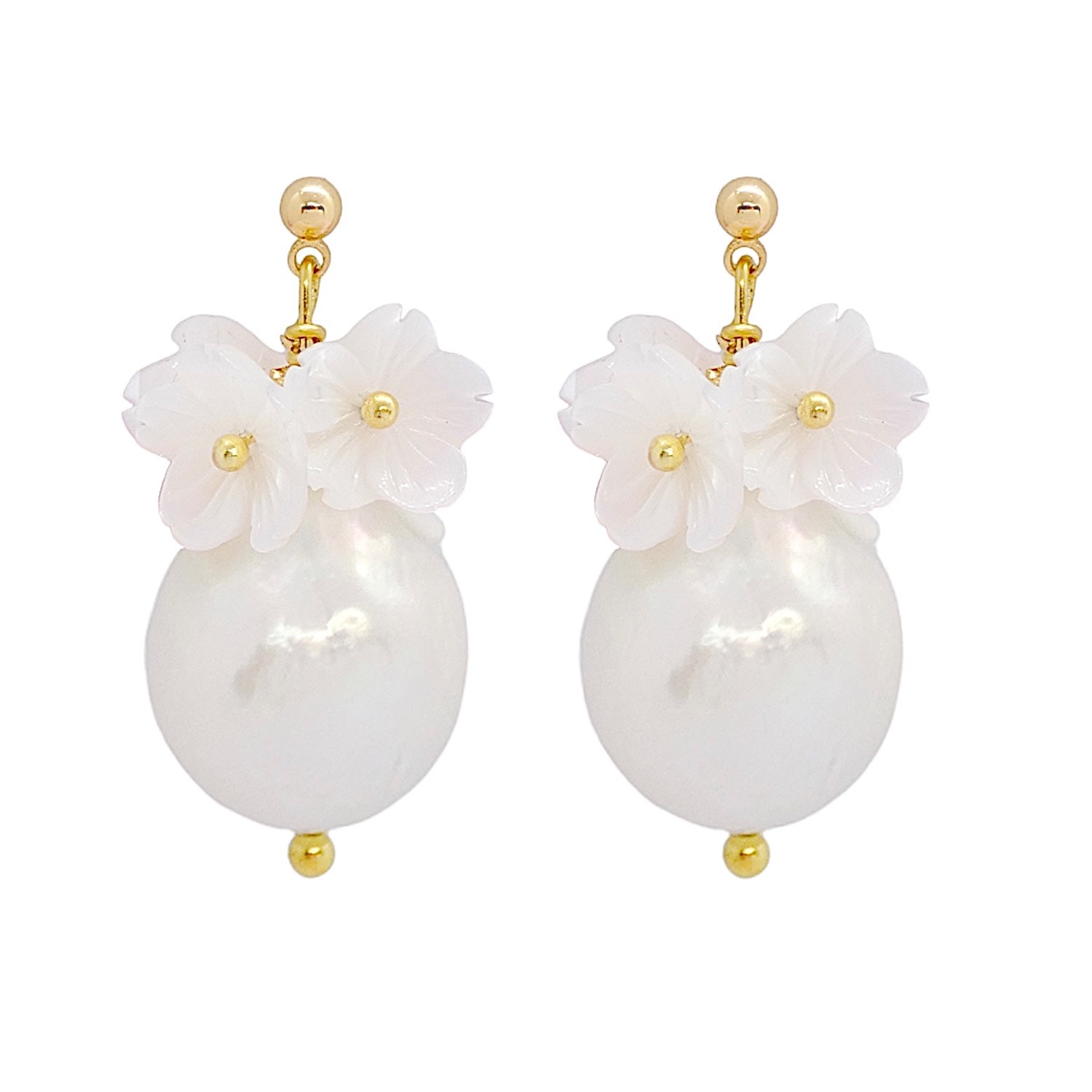 Women's Gold / White Cherry Blossom Baroque Pearl Earrings VALERIE CHIC