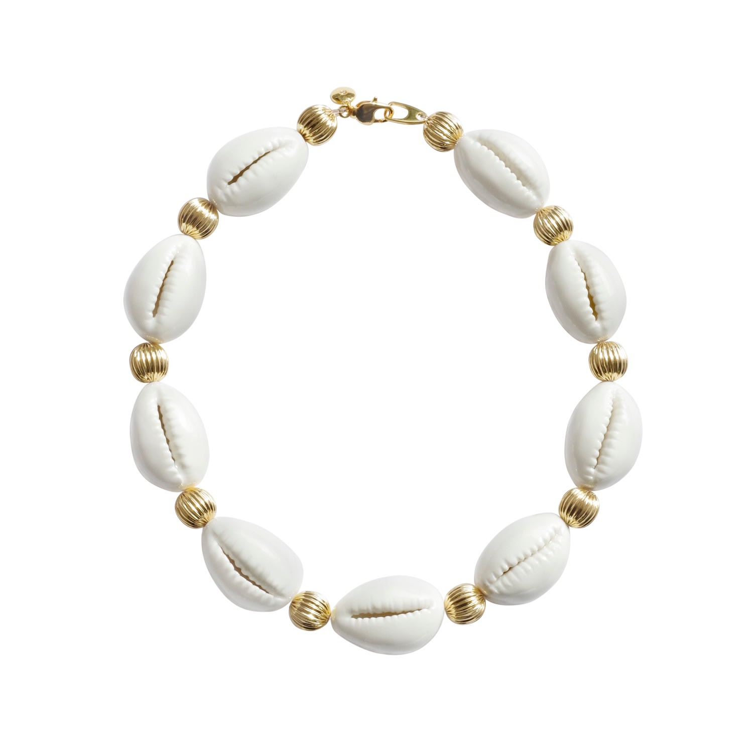 Women's Gold / White Porcelain Cowrie Shell Collar Necklace POPORCELAIN