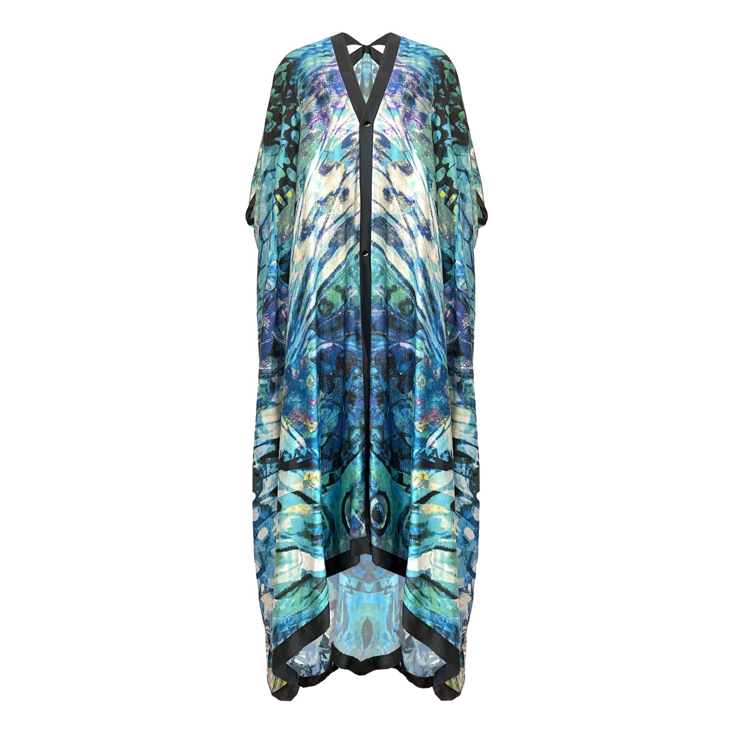 Women's Green / Black / Blue Silk Kimono Butterfly Print Dress One Size ELIN RITTER IBIZA