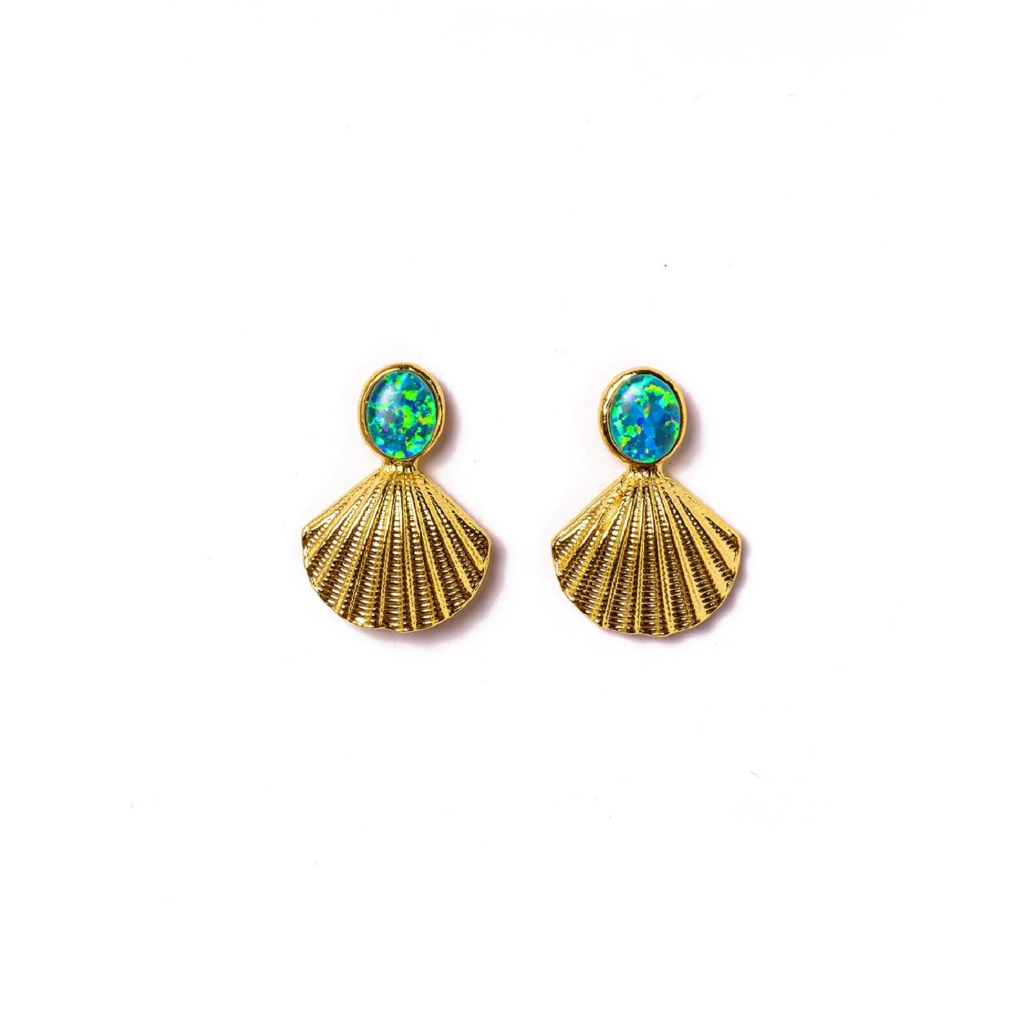 Women's Green / Blue Bliss Seashell Gold Opal Earring Blue And Green Gemstone EUNOIA Jewels