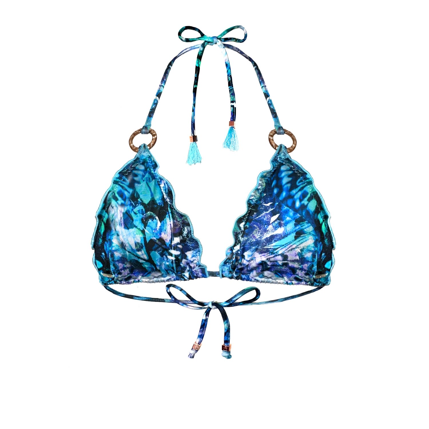 Women's Green / Blue Blue Butterfly Print Eco Bikini Triangle Top Savina Small ELIN RITTER IBIZA
