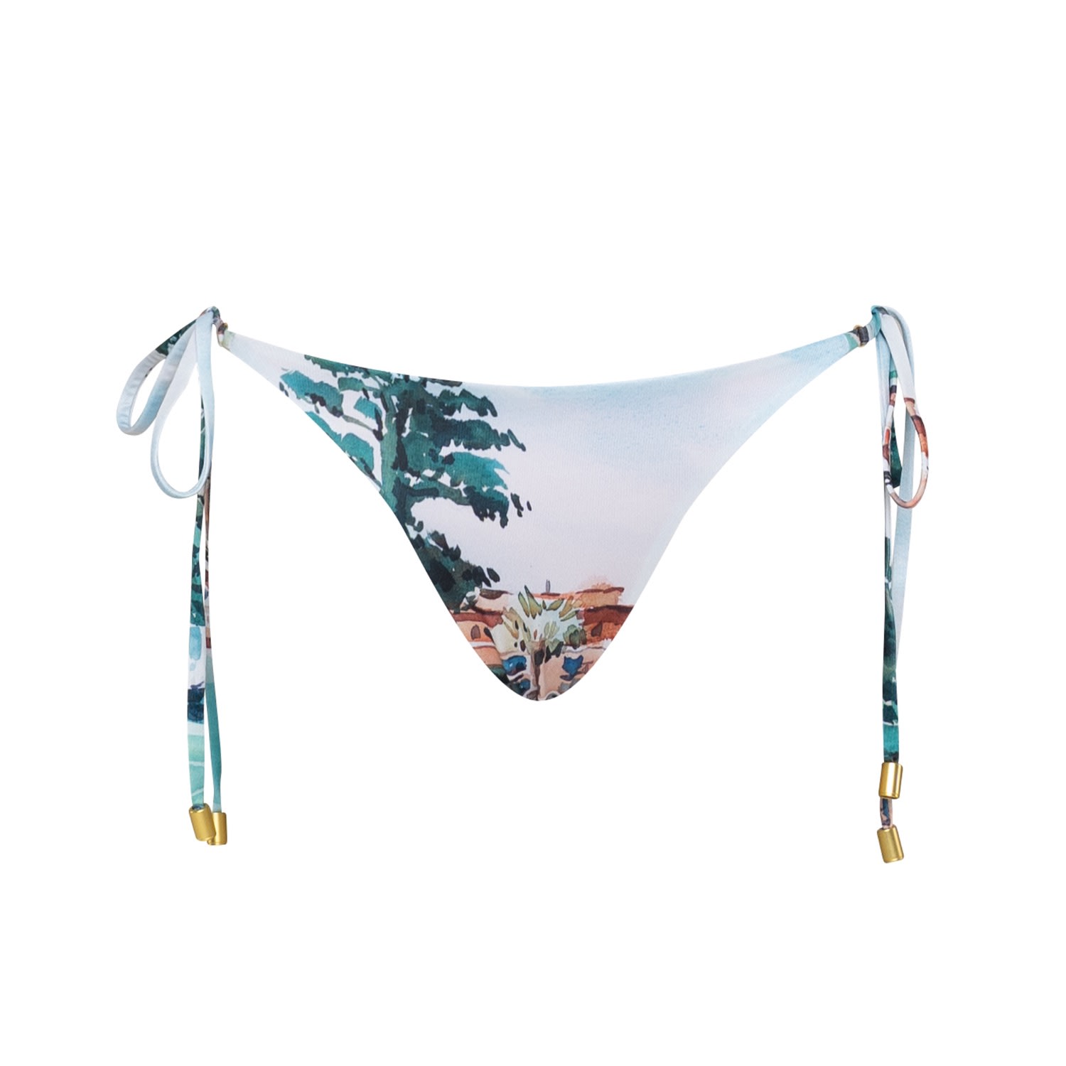Women's Green Cannes Du Jardin Watercolour String Bikini Bottoms - Econyl Small Bukawaswim