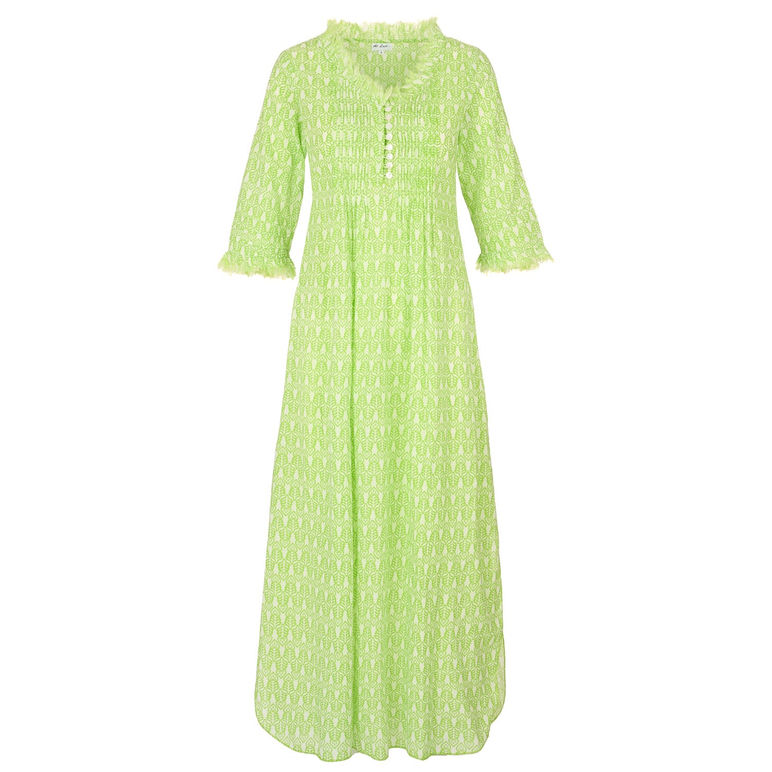 Women's Green Cotton Annabel Maxi Dress In Fresh Lime & White Extra Small At Last...