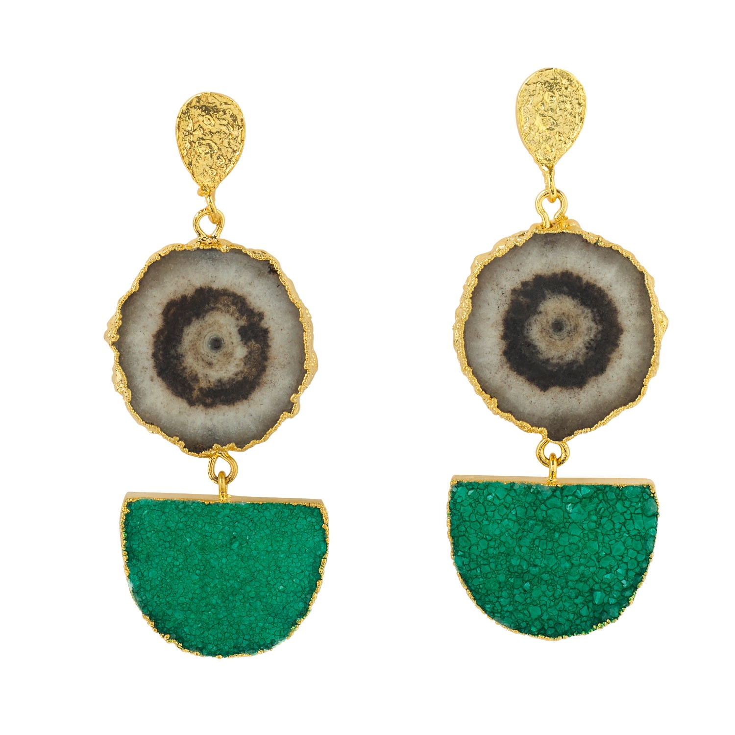 Women's Grey / Green Grey Green Gemstone Gold Statement Earrings YAA YAA LONDON
