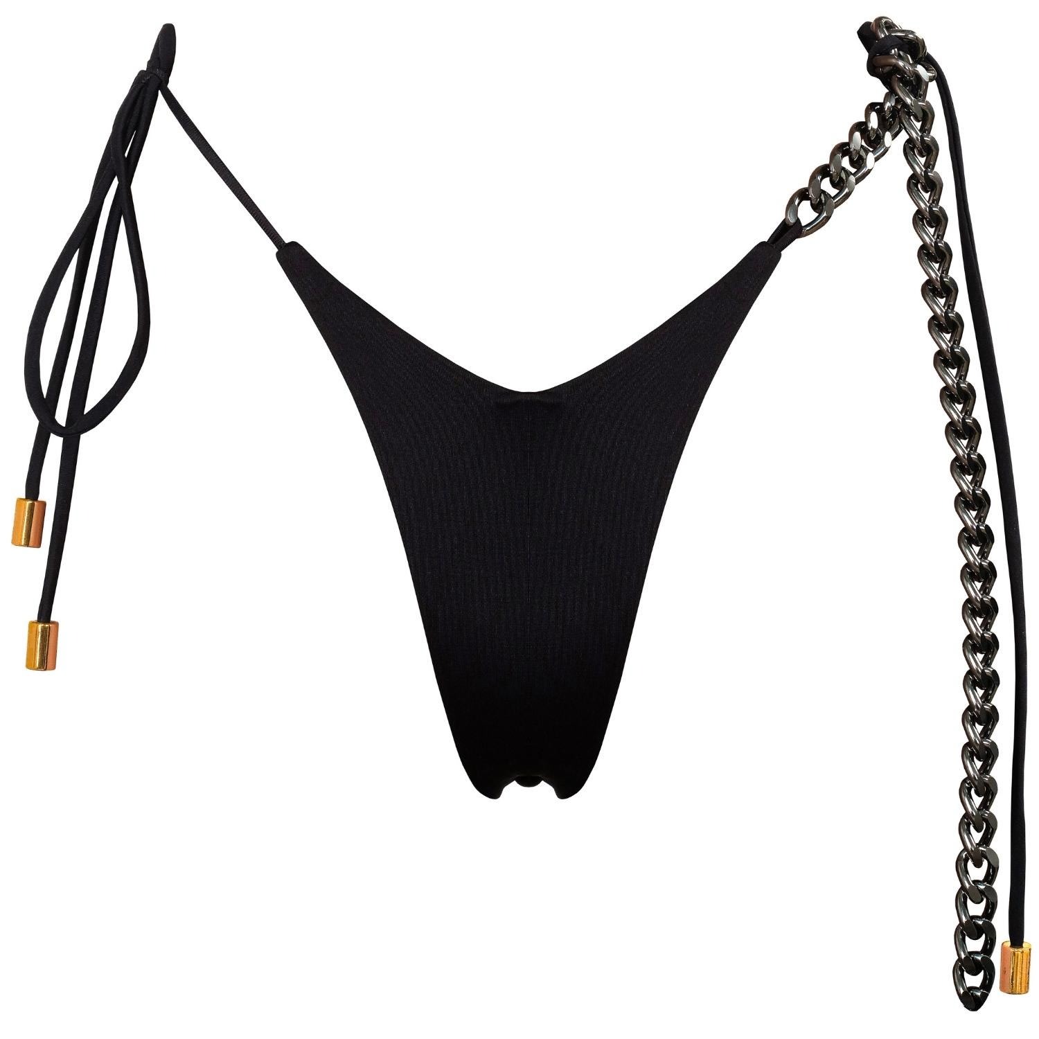 Women's Lisome Bikini Bottom With Black Decorative Metal Chain And Golden Details In Black Extra Small ANTONINIAS