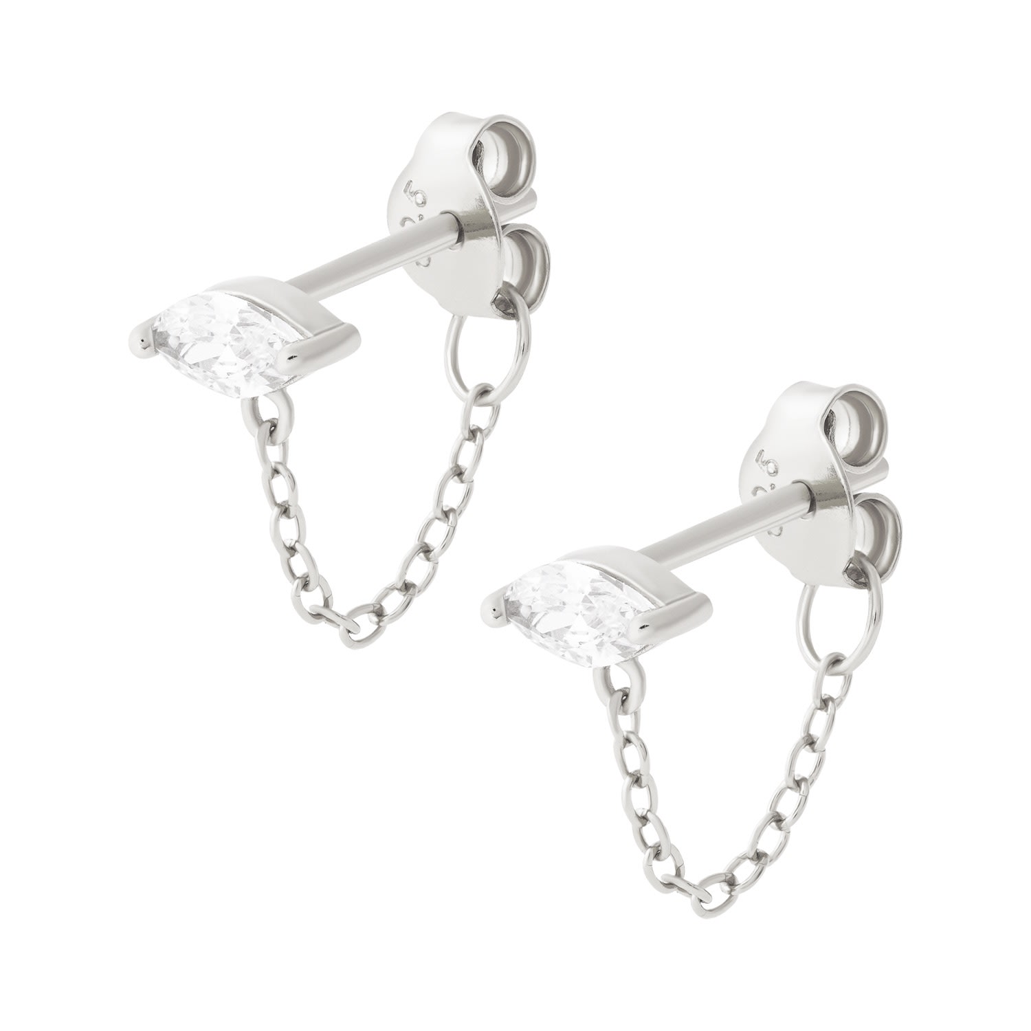 Women's Marquise Chain Stud Earrings Silver Cartilage Cartel