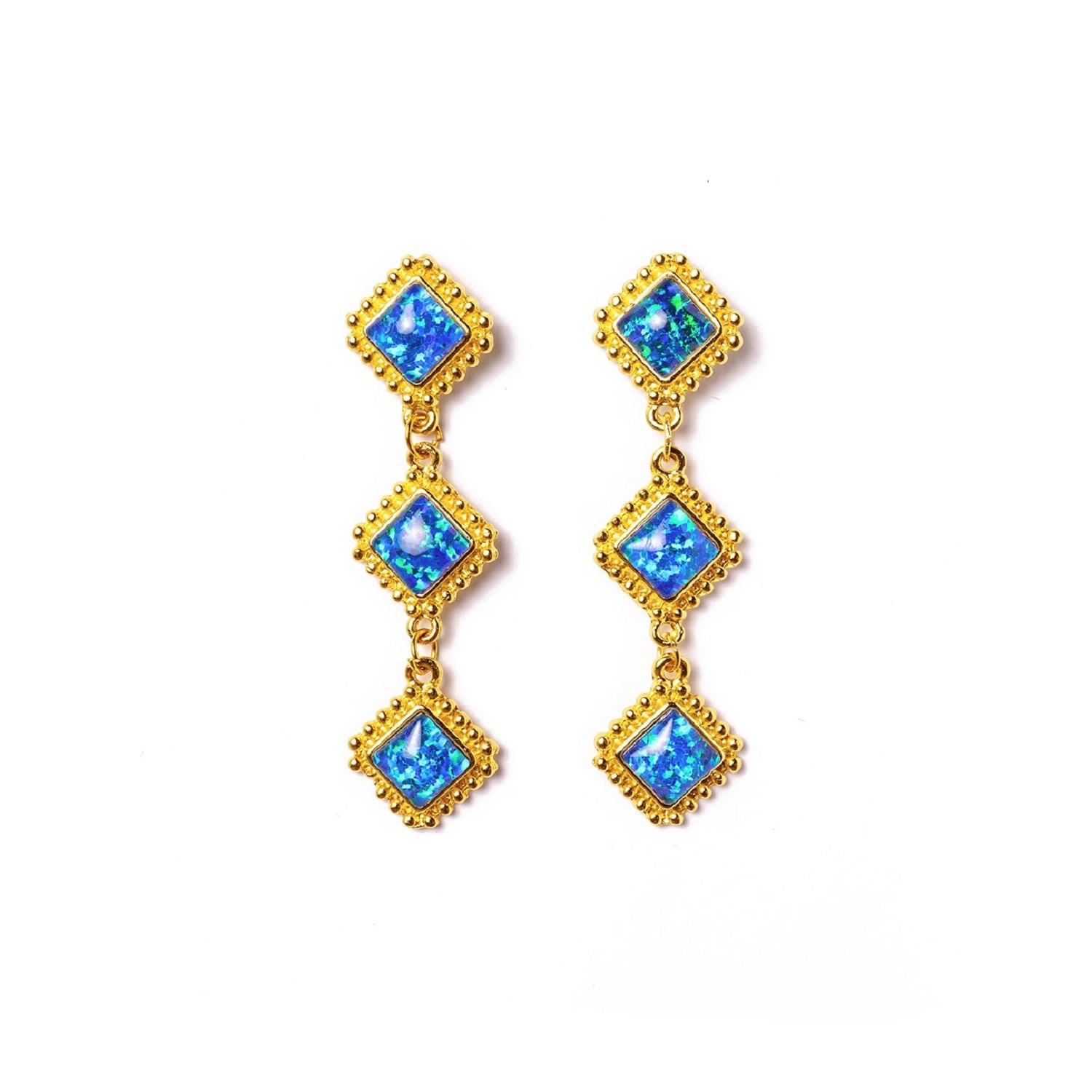 Women's Mirage 3 Tier Diamond Shaped Blue Opal Earrings - Blue EUNOIA Jewels