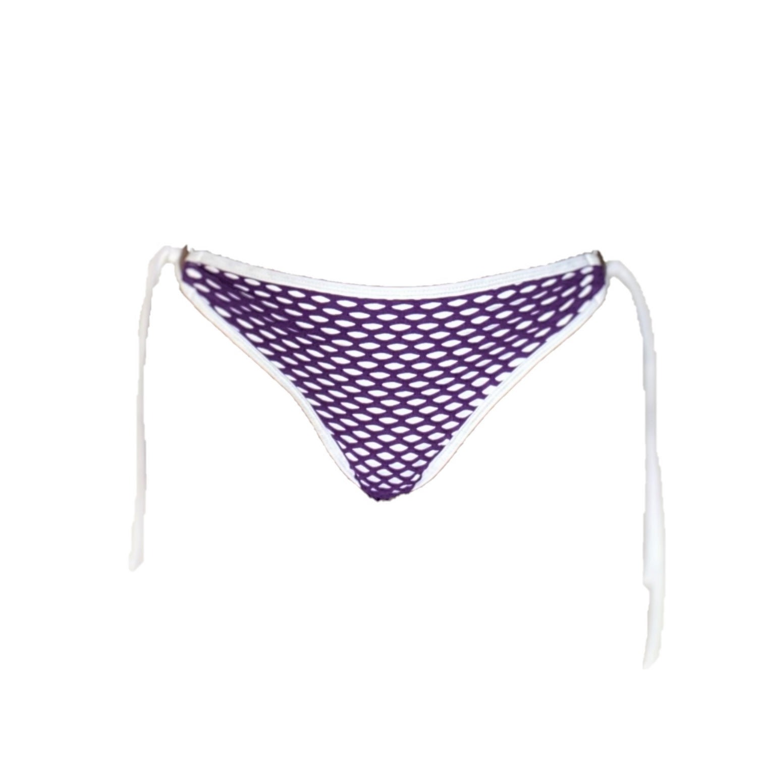 Women's Natalie Tie Side Bikini Bottom - White With Purple Fishnet Small Brasini Swimwear
