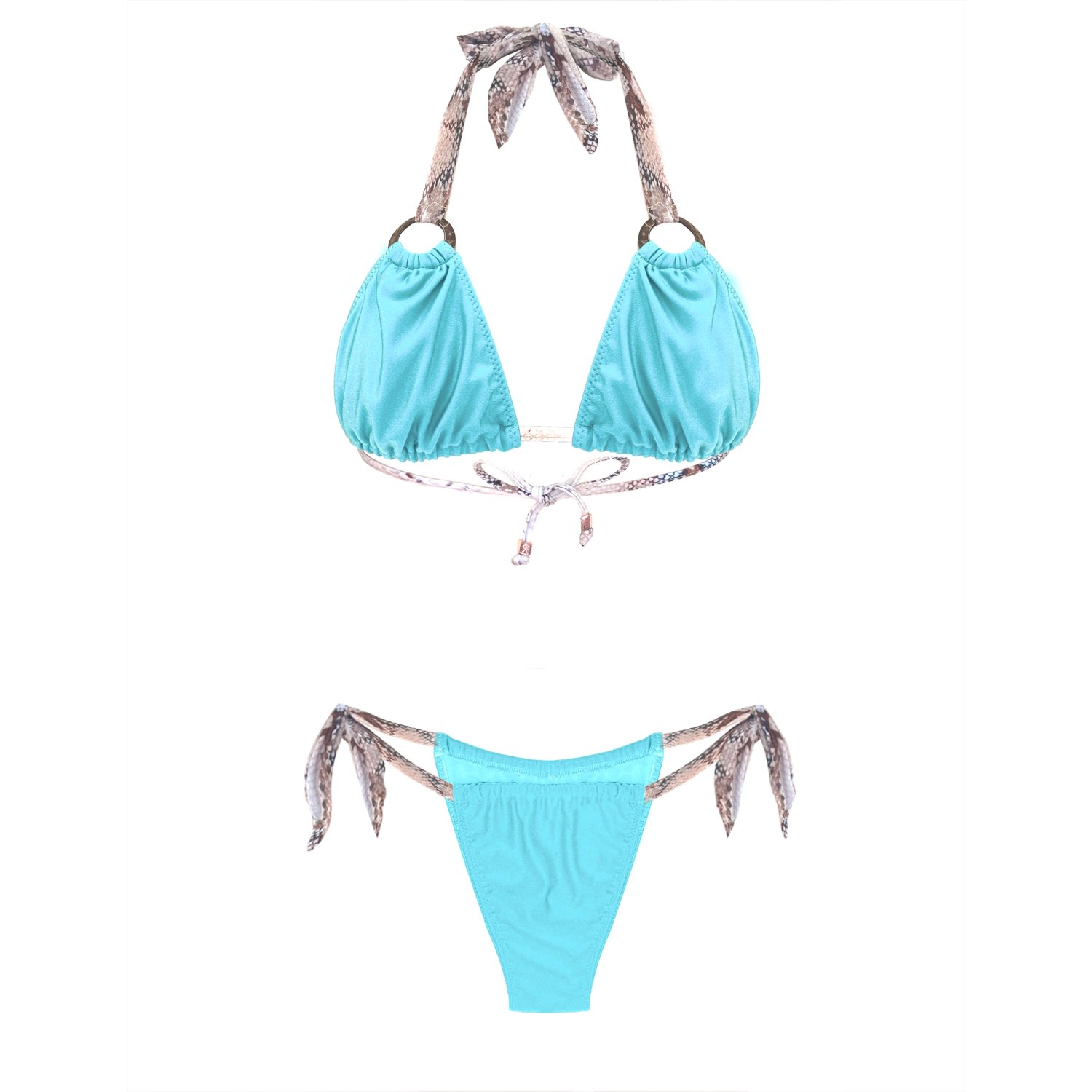 Women's Neutrals / Blue Aqua Blue Eco Triangle High Leg Bikini Set Molly Chiara Small ELIN RITTER IBIZA