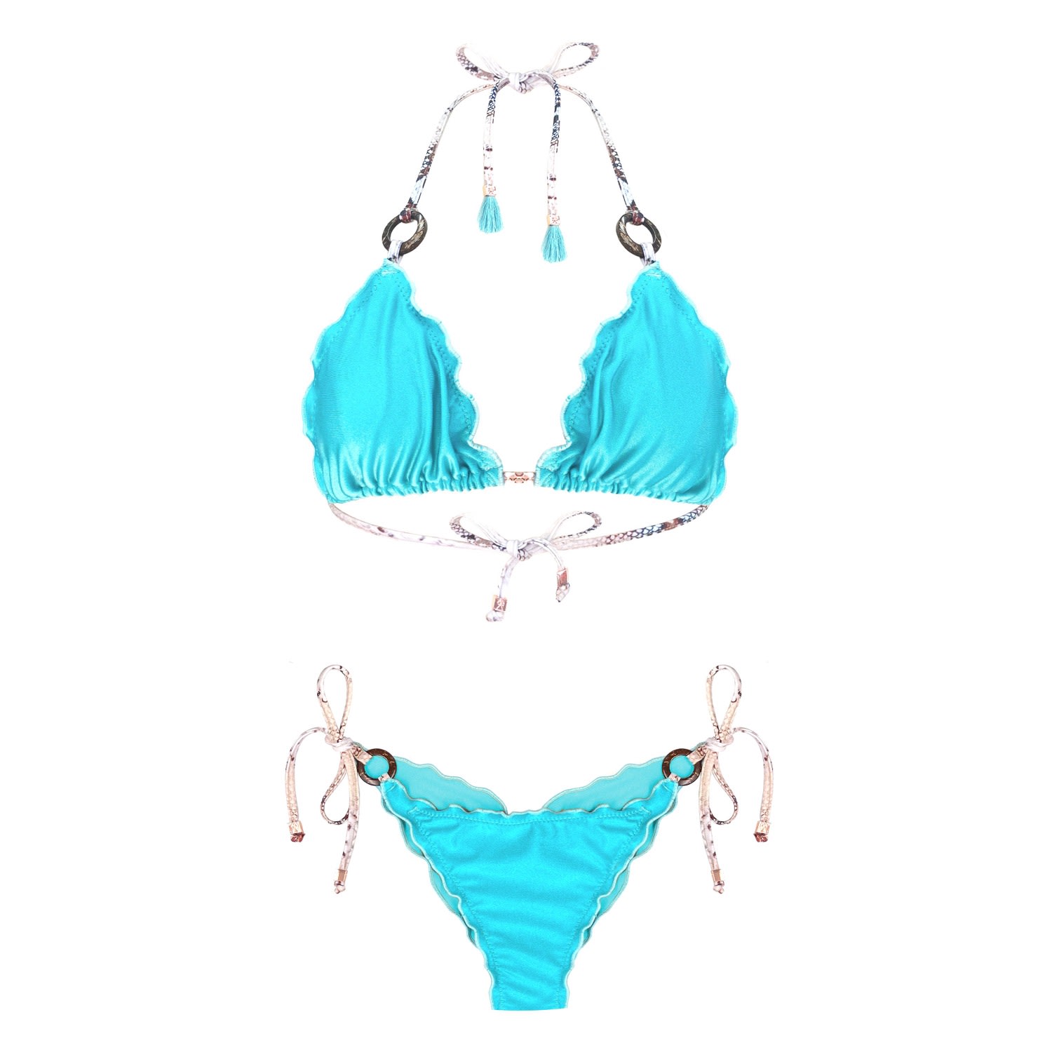 Women's Neutrals / Blue / Rose Gold Aqua Bikini Halter Top Savina And Tie-Side Bottom Laia - Blue Small ELIN RITTER IBIZA