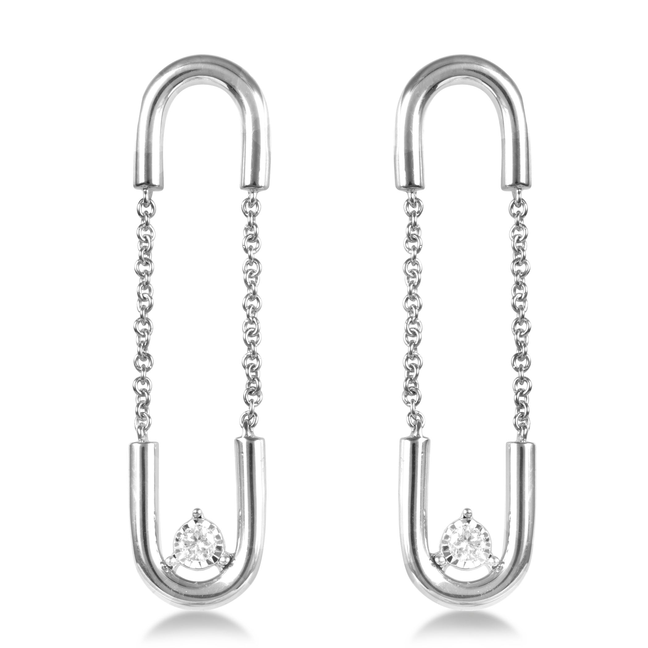 Women's Paperclip Dangling Diamond Earrings - White Gold Mansi Jewelry