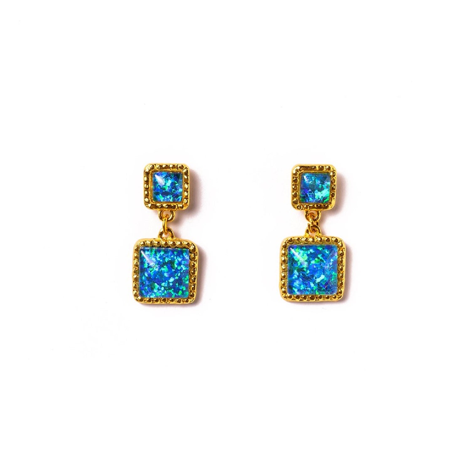 Women's Paradise Two Tier Square Opal Statement Earrings - Blue EUNOIA Jewels