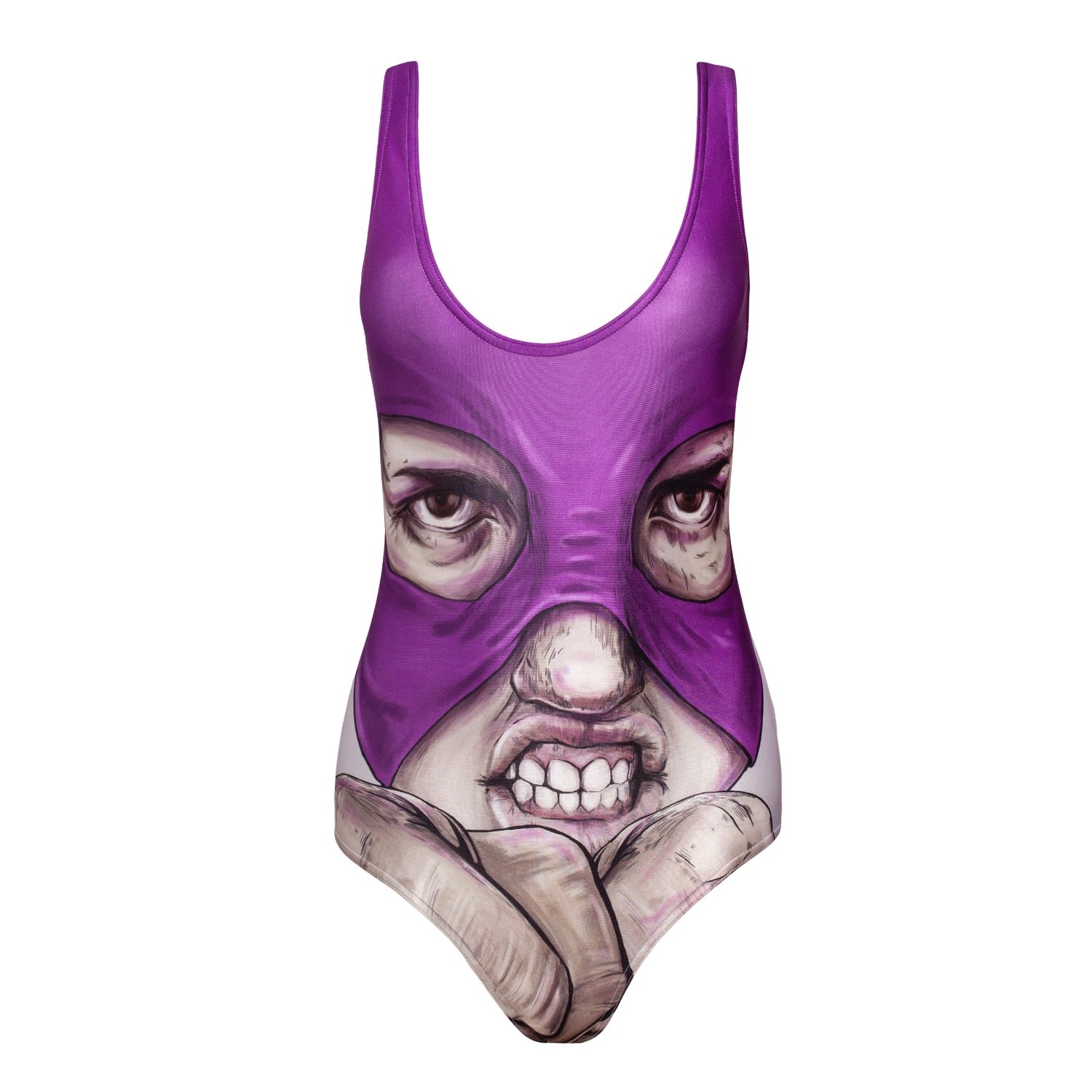 Women's Pink / Purple Angry Swimsuit Small BE TRASH