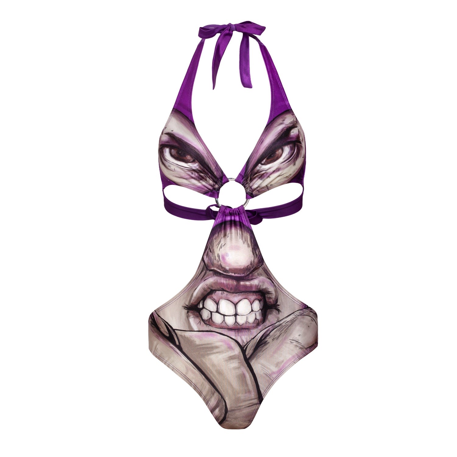 Women's Pink / Purple Angry Violet Swimsuit Small BE TRASH