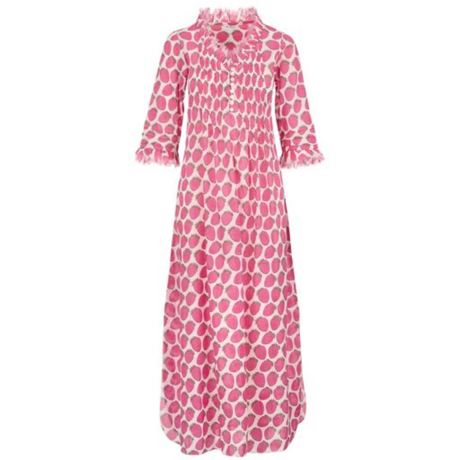 Women's Pink / Purple Cotton Annabel Maxi Dress In White With Pink Strawberry Extra Small At Last...