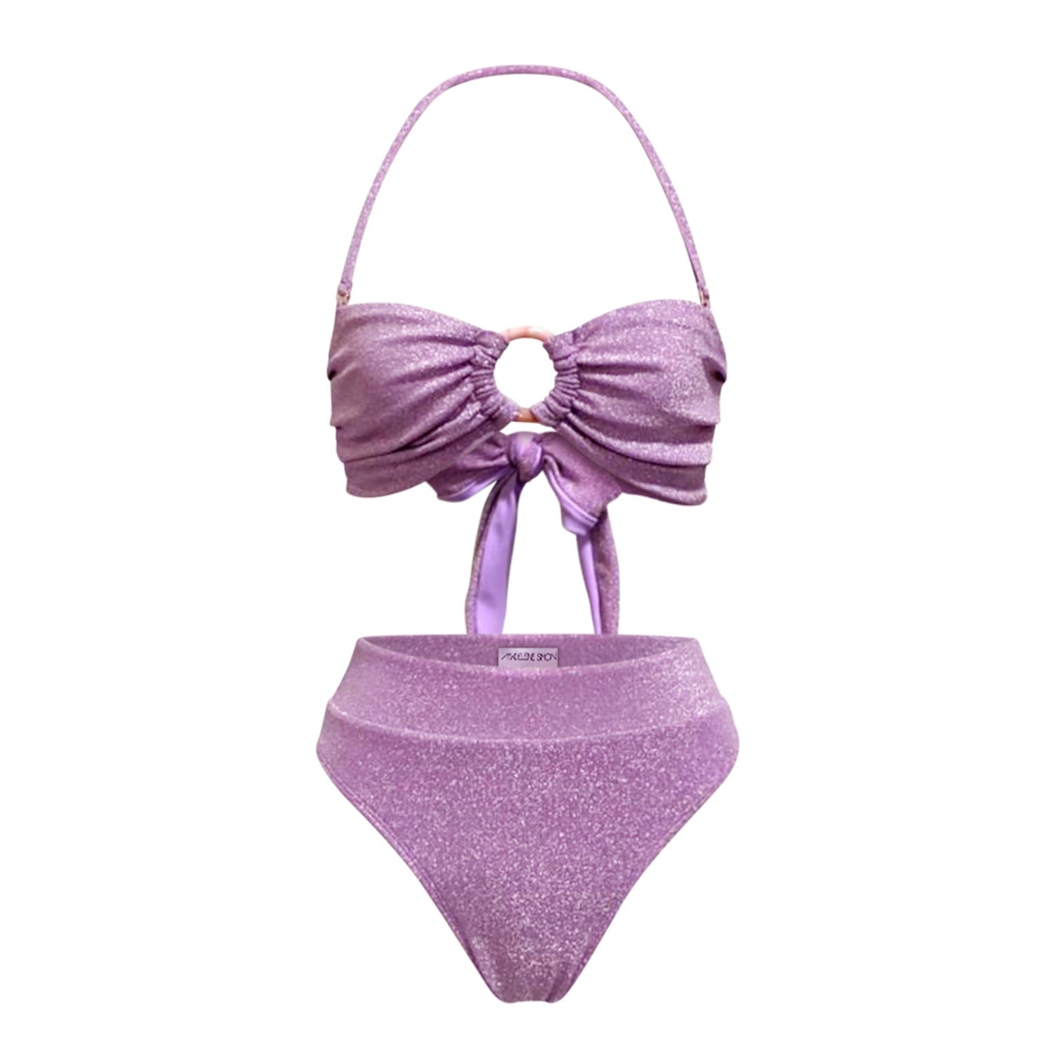Women's Pink / Purple Lilac Sparkling Glitter Knit Bikini Top Xl/Xxl MADELEINE SIMON STUDIO
