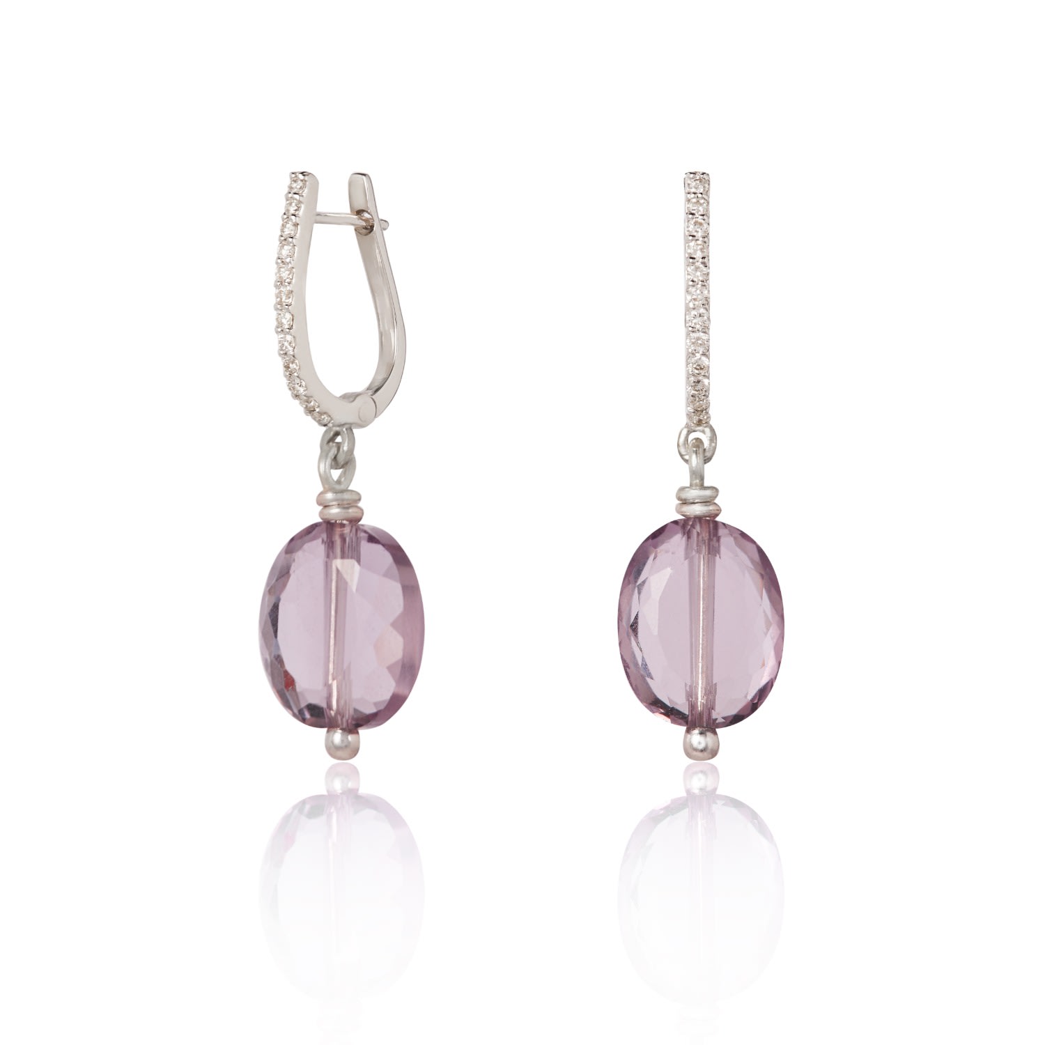 Women's Pink / Purple / Silver Dazzling Diamond Amethyst Drop Earrings Kaizarin