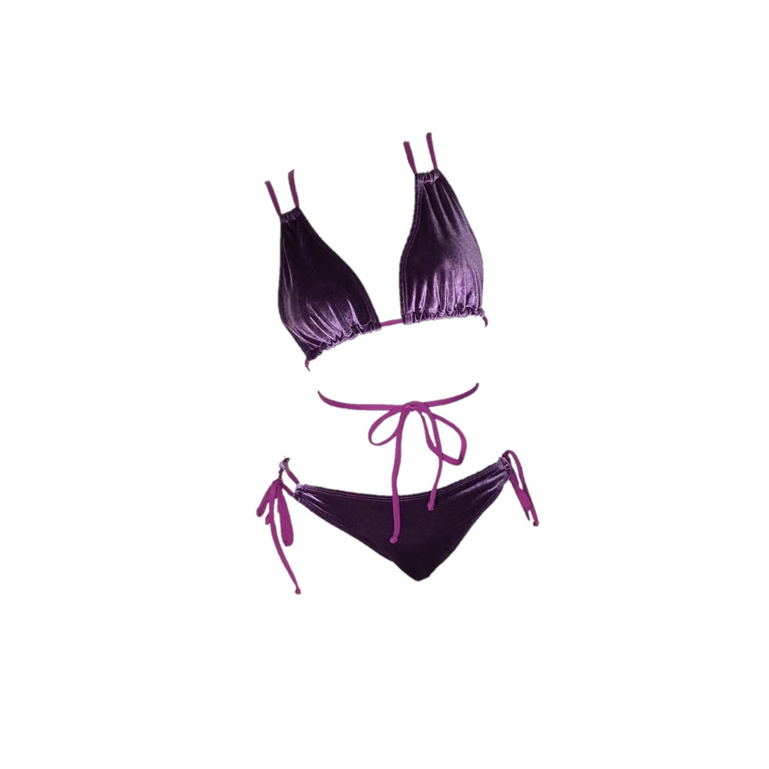 Women's Pink / Purple Triangle Top X Tie Side Bottom Bikini Set - Purple Velvet Medium Brasini Swimwear