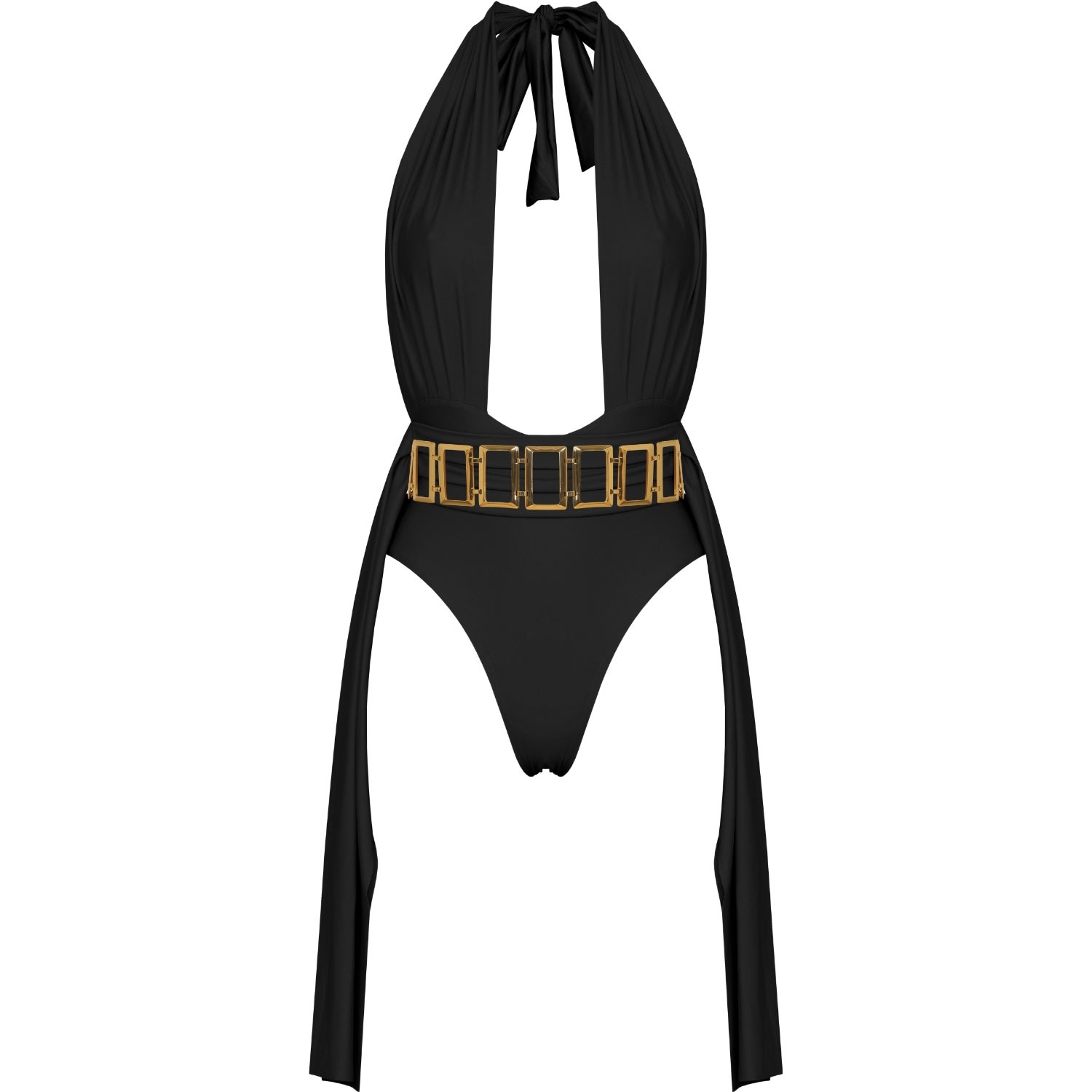 Women's Plonger Swimwear With Decorative Belt In Black Extra Small ANTONINIAS