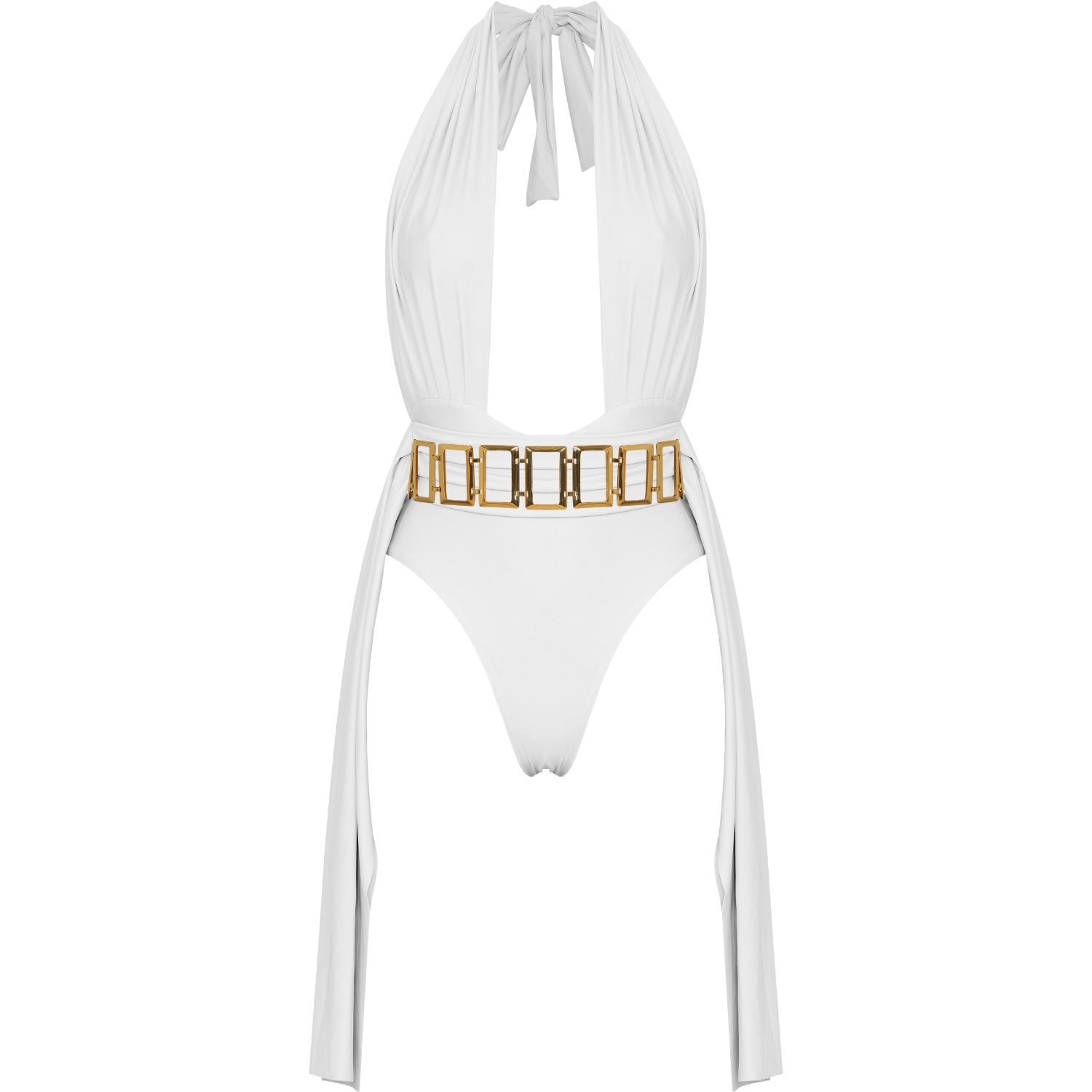 Women's Plonger Swimwear With Decorative Belt In White Extra Small ANTONINIAS