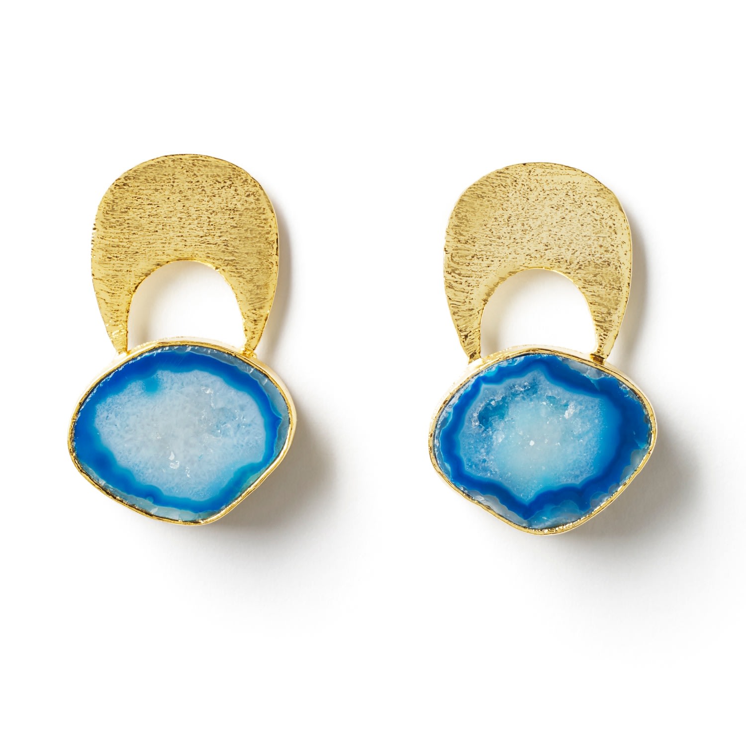 Women's Quietly Confident Blue Agate Crystal Gold Earrings YAA YAA LONDON