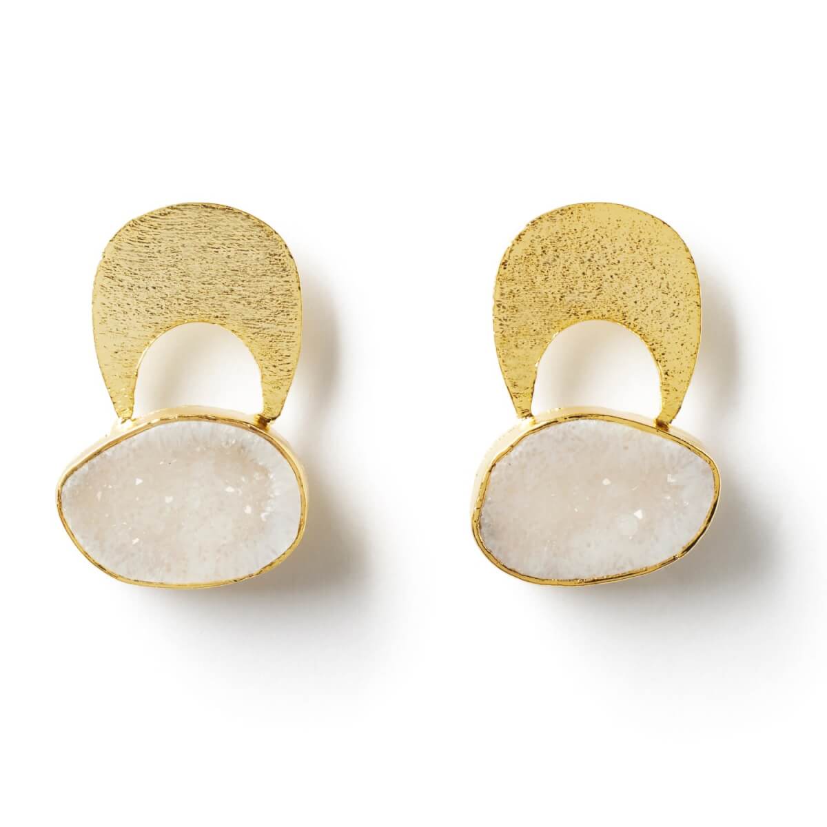 Women's Quietly Confident White Agate Crystal Gold Earrings YAA YAA LONDON