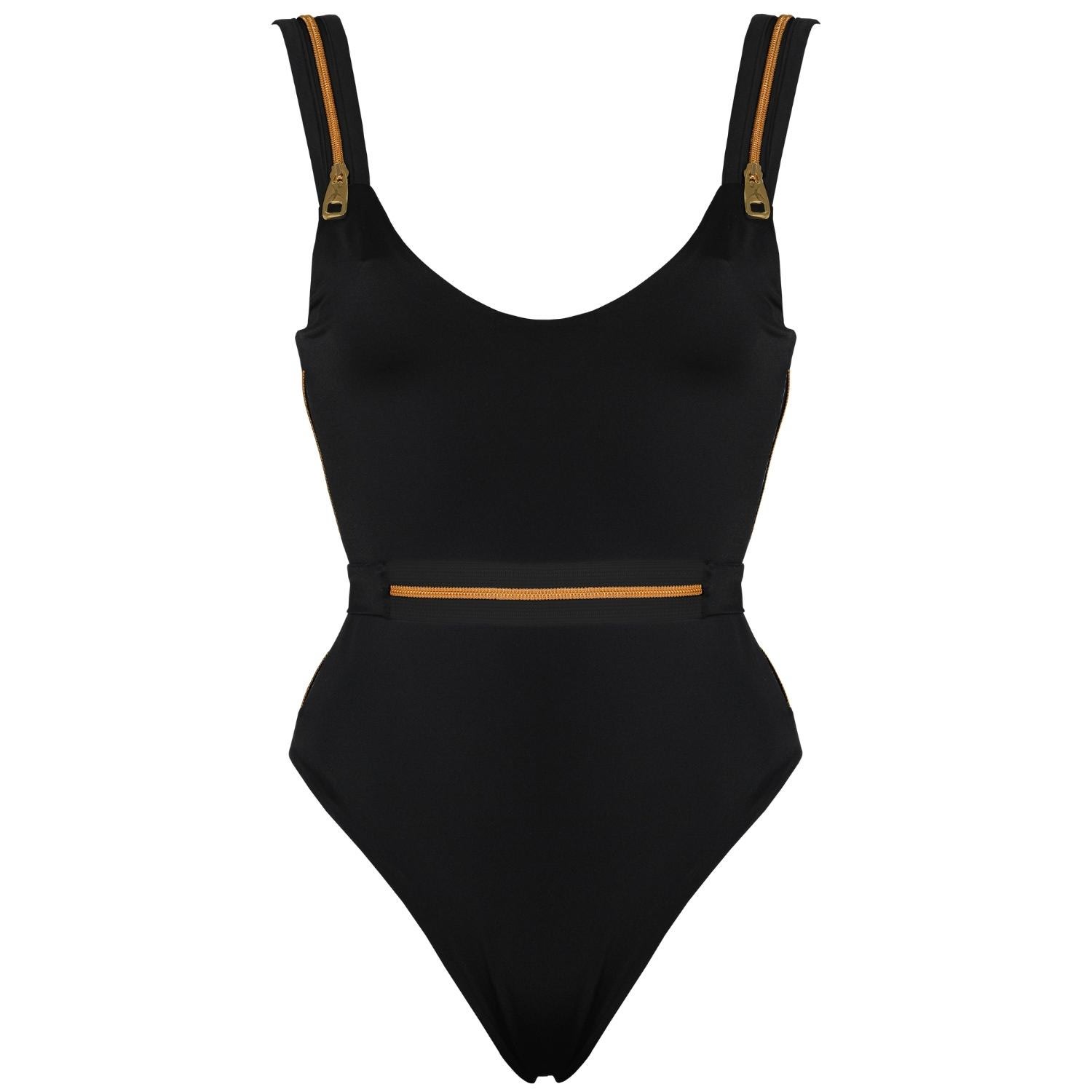 Women's Ripple One-Piece Swimwear With Golden Zips In Black Extra Small ANTONINIAS