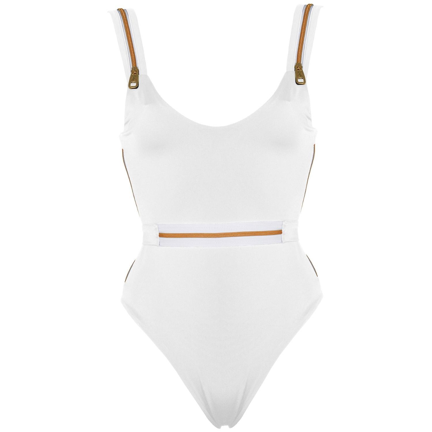 Women's Ripple One-Piece Swimwear With Golden Zips In White Extra Small ANTONINIAS