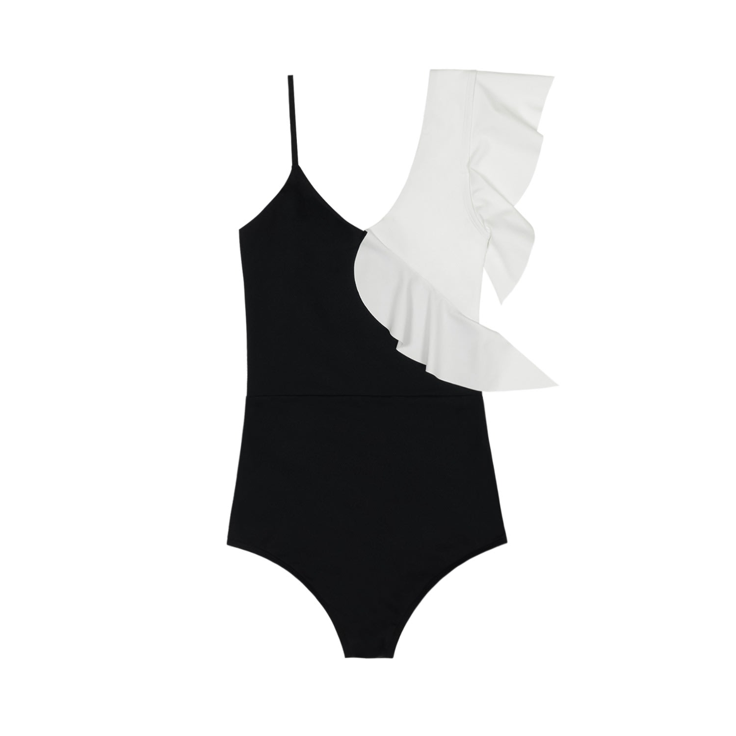 Women's Ruffle One Piece Swimwear - Black & White Medium QUA VINO