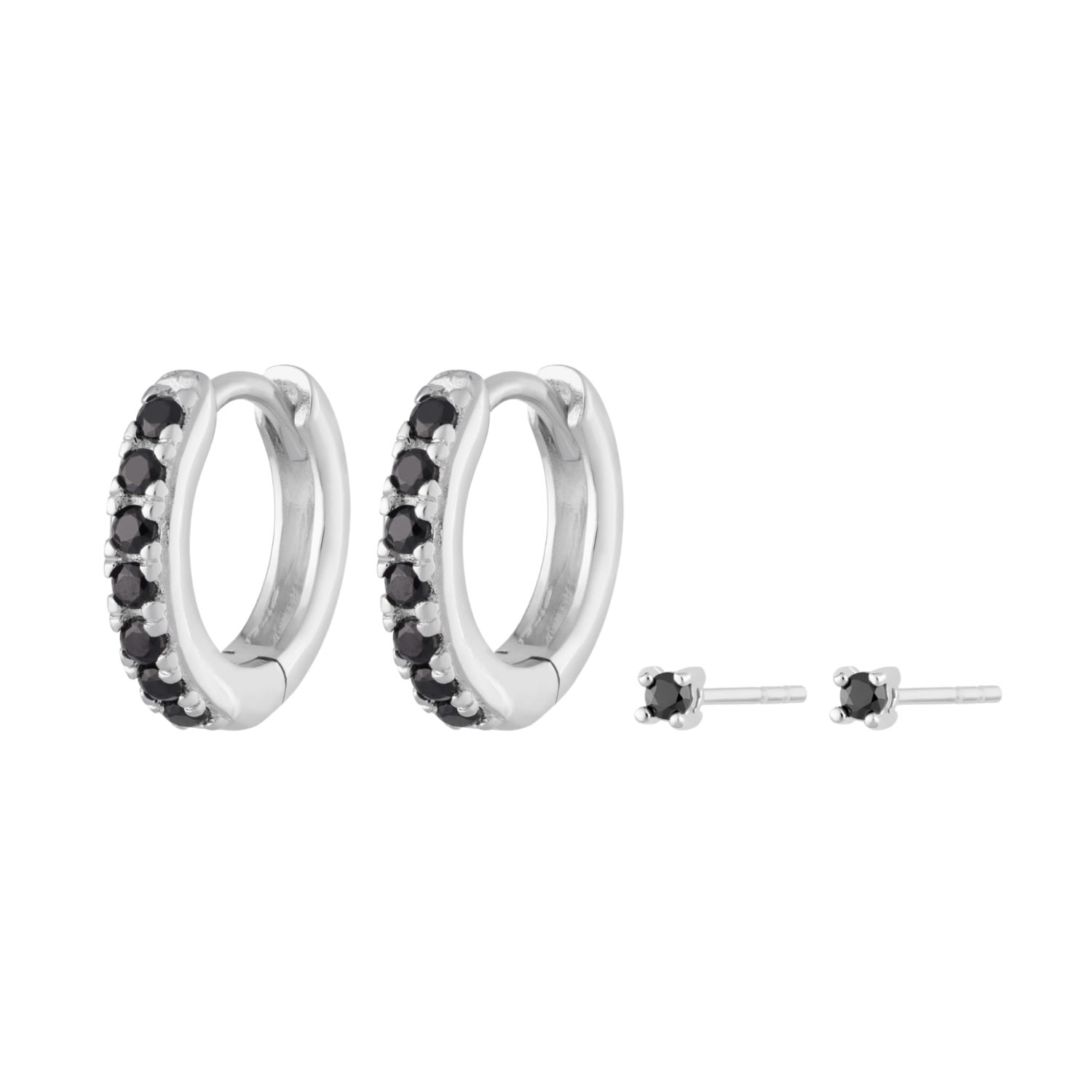 Women's Silver Black Stone Huggie And Tiny Stud Set Of Earrings Scream Pretty
