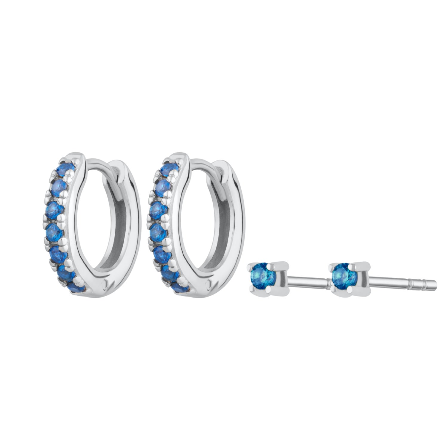 Women's Silver Blue Stone Huggie And Tiny Stud Set Of Earrings Scream Pretty