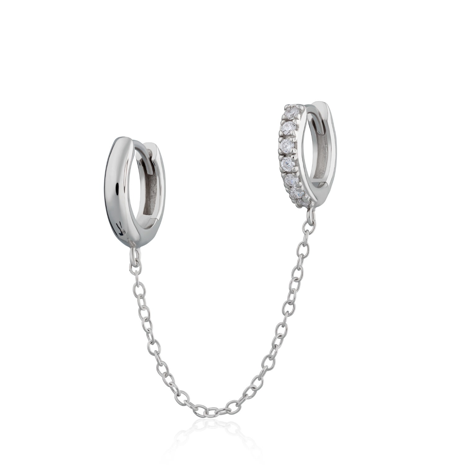 Women's Silver Chain Linked Mismatched Huggie Hoop Earring - Single Scream Pretty