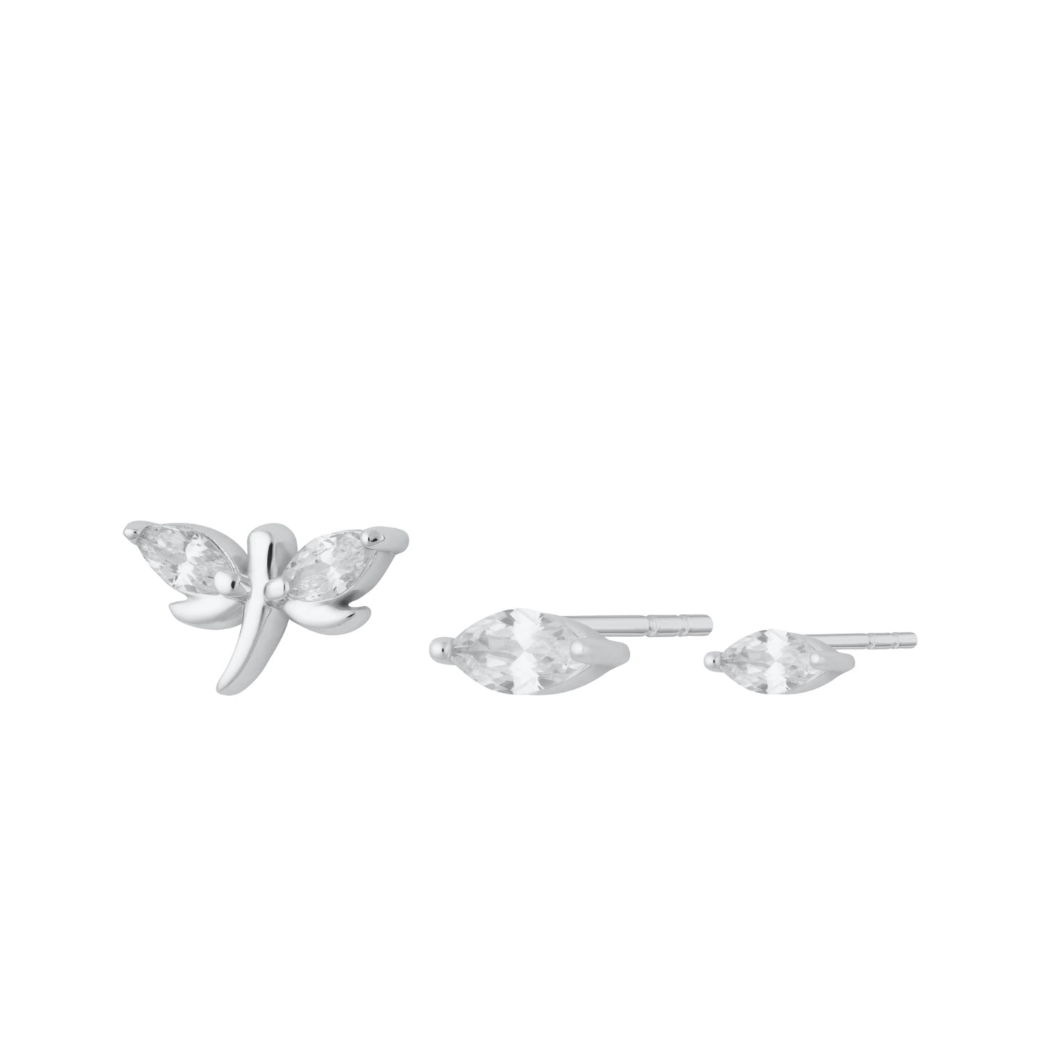 Women's Silver Dragonfly Set Of 3 Single Stud Earrings Scream Pretty