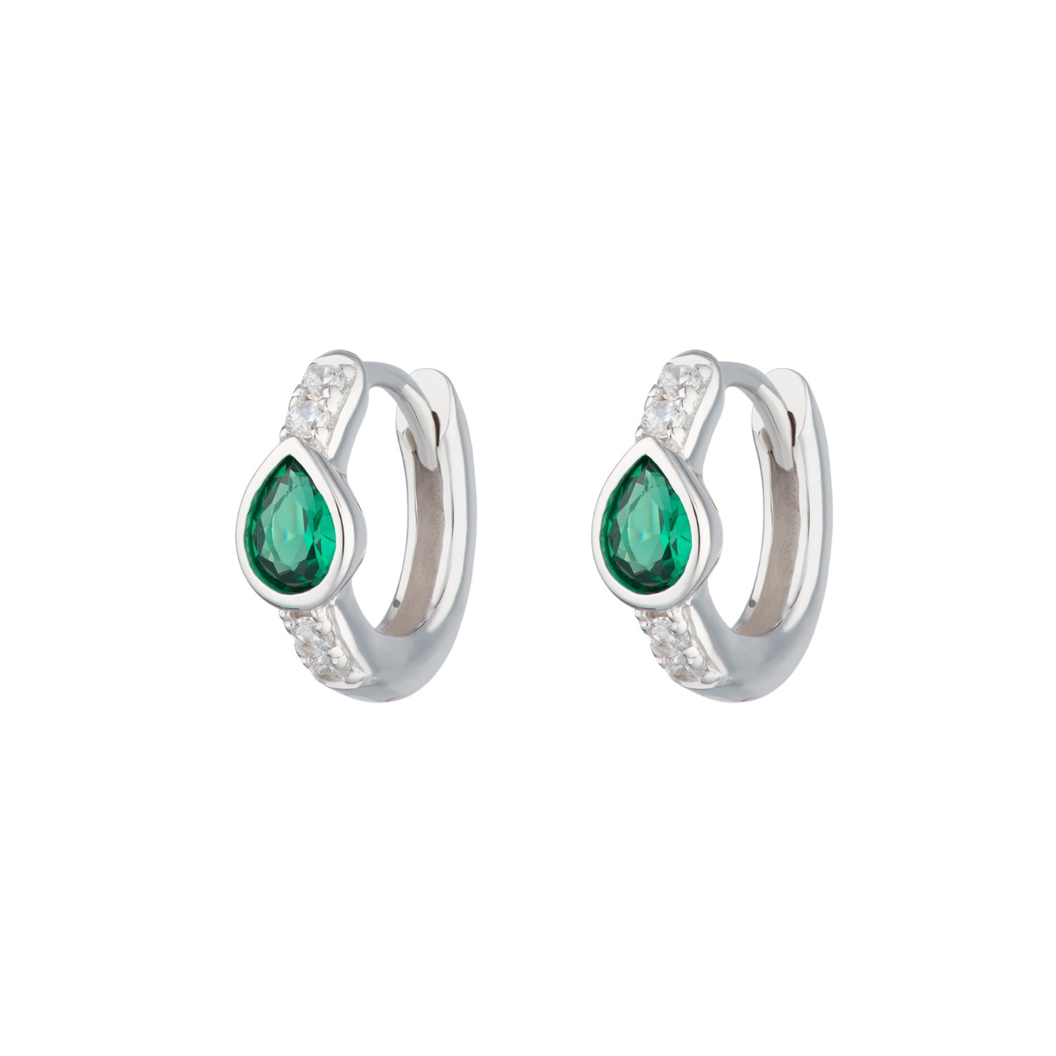 Women's Silver Green Teardrop Huggie Earrings Scream Pretty