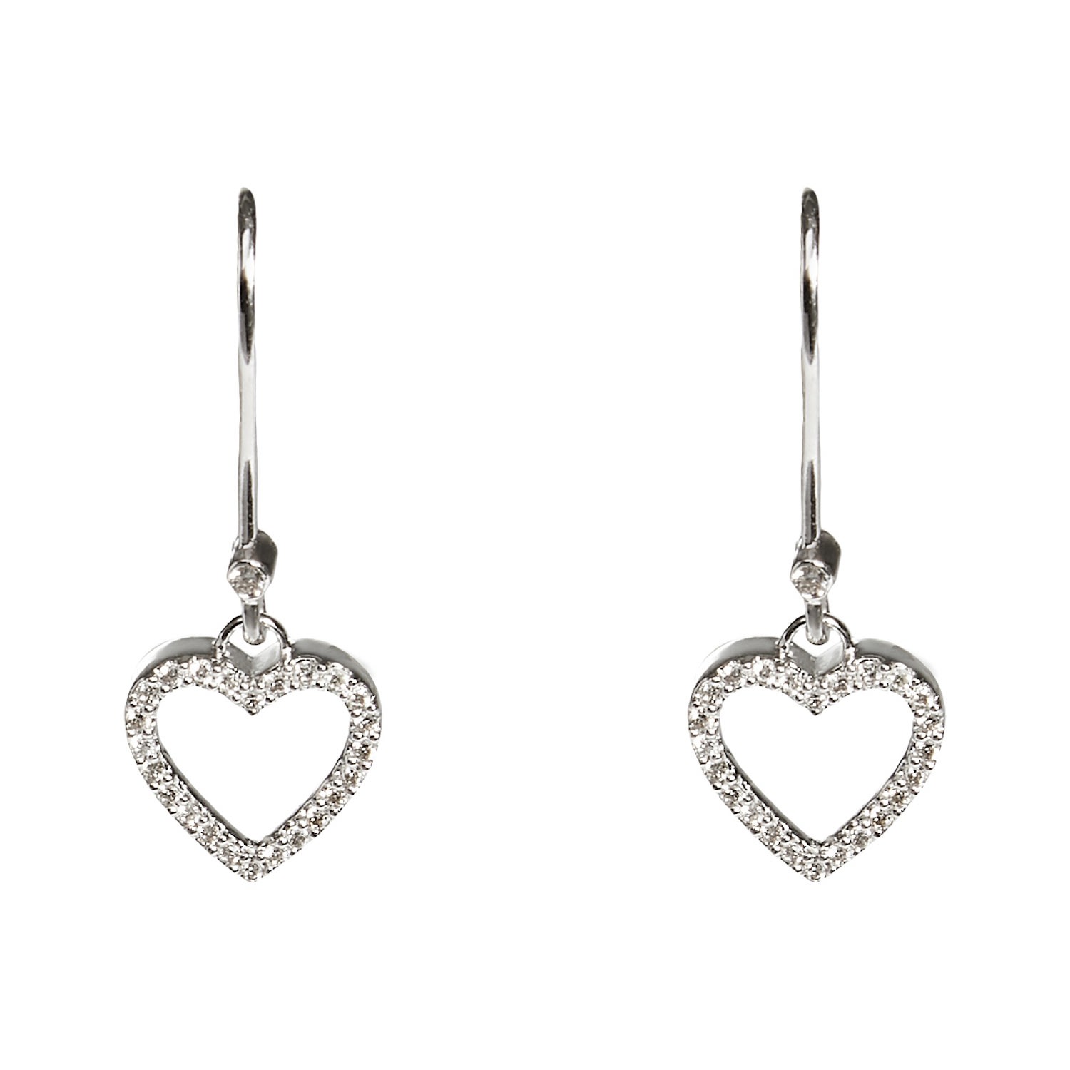 Women's Silver Heart To Heart White Gold Dangly Earrings Kaizarin