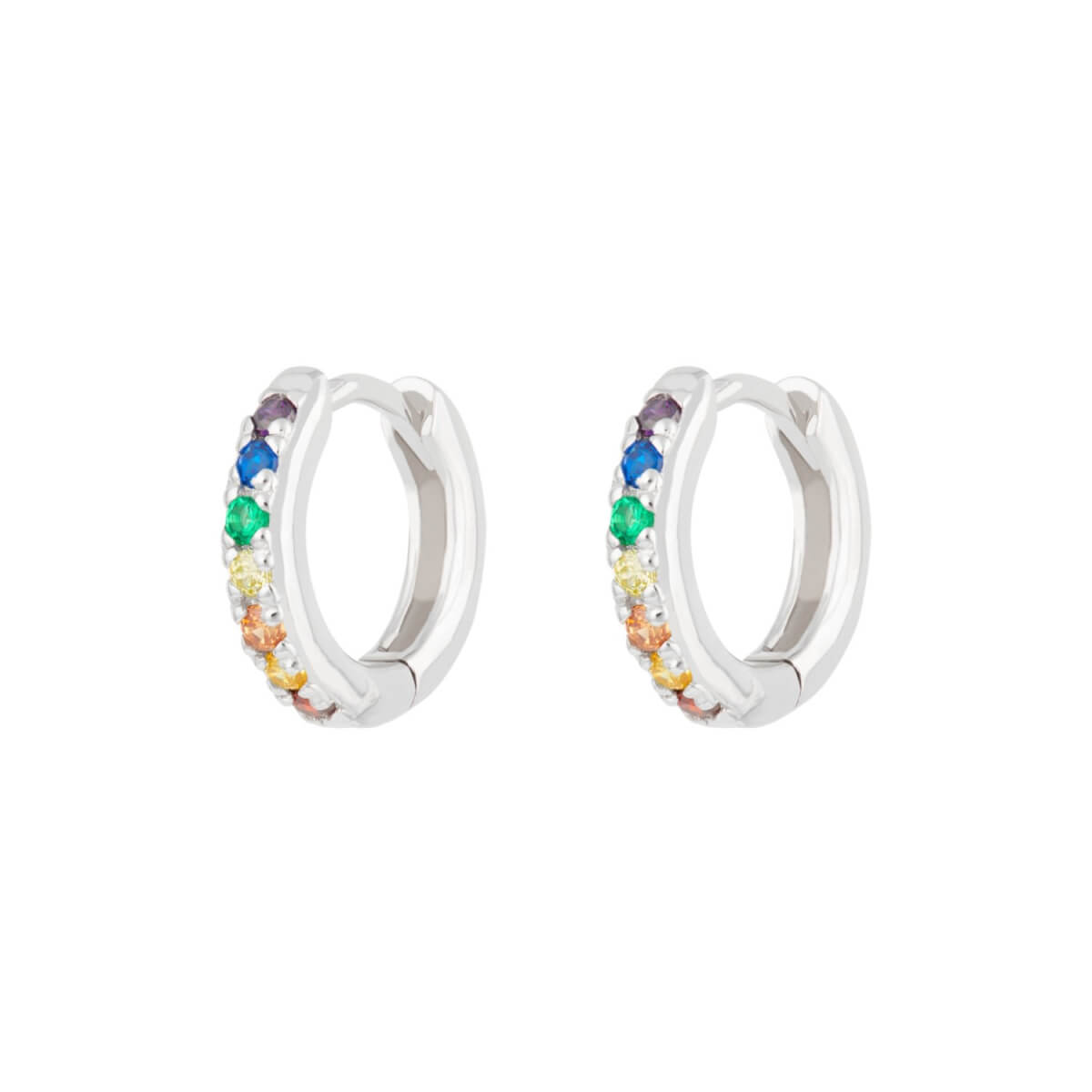 Women's Silver Huggie Earrings With Rainbow Stones Scream Pretty