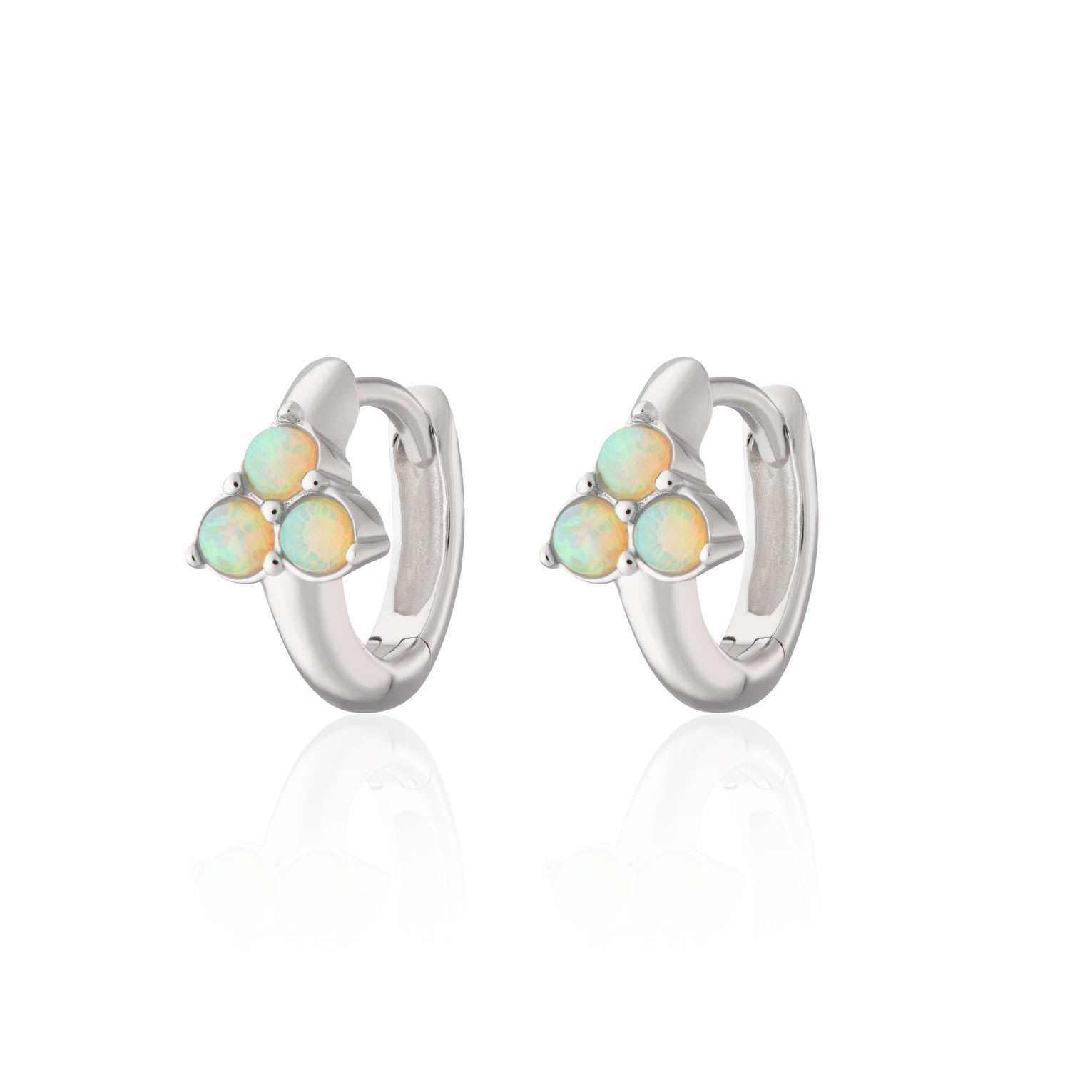 Women's Silver Lime Green Opal Trinity Huggie Earrings Scream Pretty