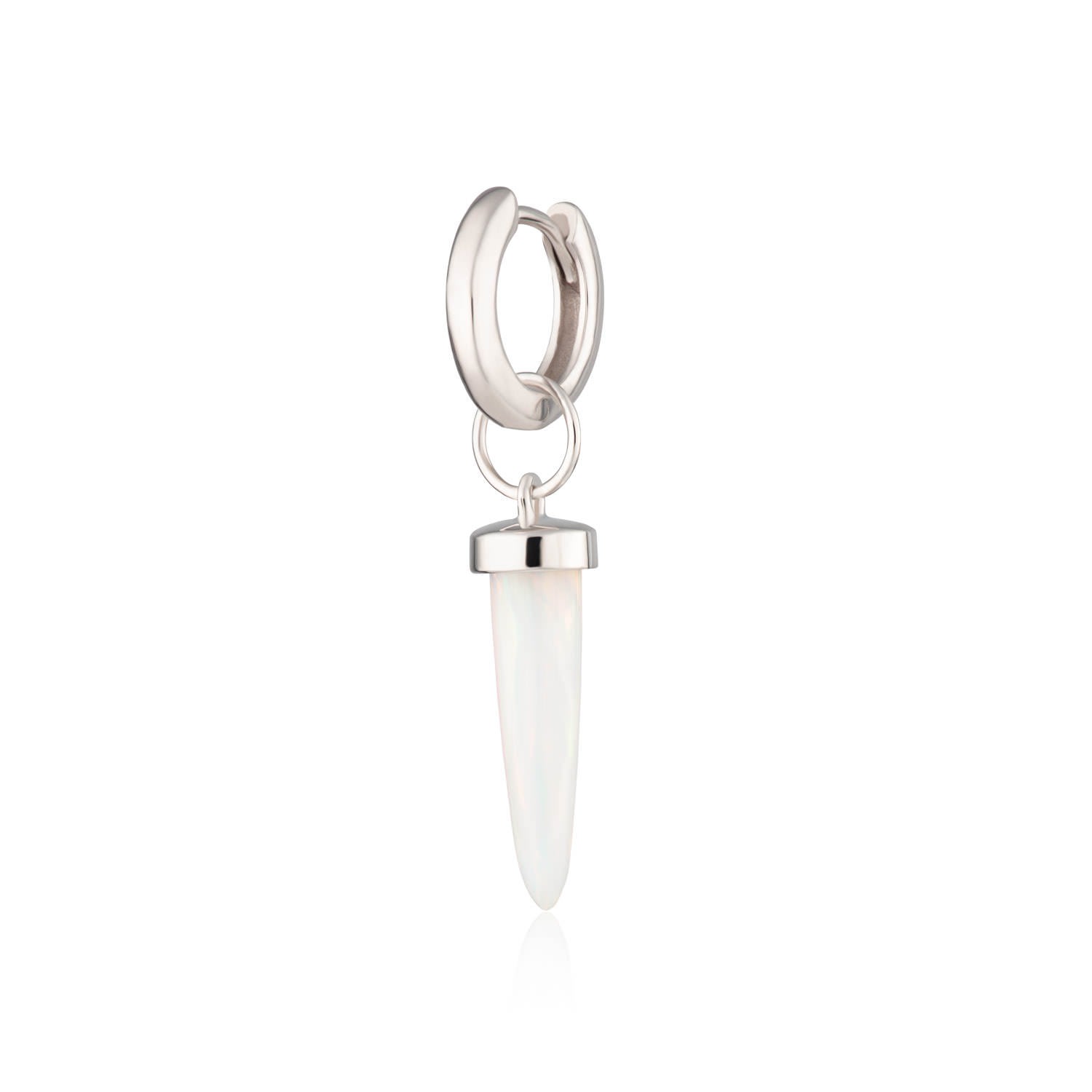 Women's Silver White Opal Spike Huggie Hoop Earring - Single Earring Scream Pretty
