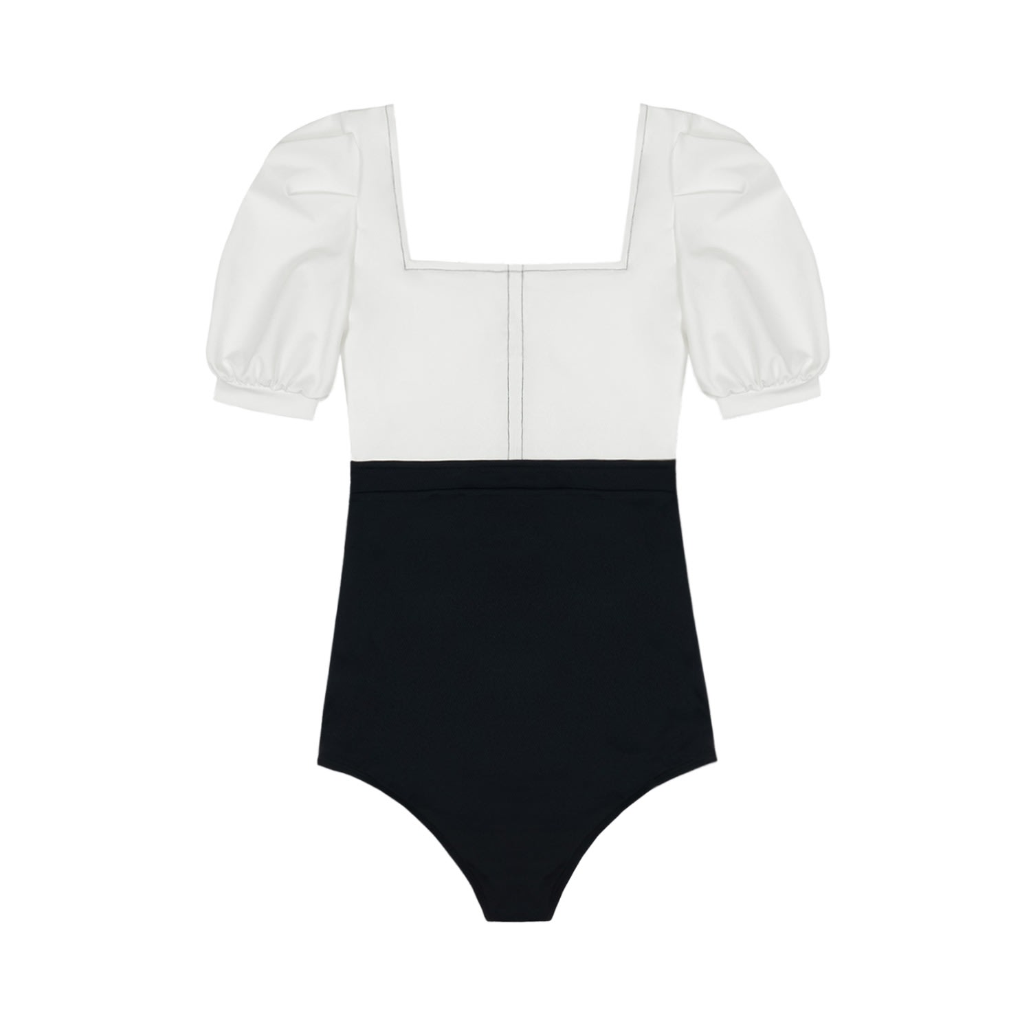 Women's Snow Marmalade Volume Puff Sleeves One Piece Swimwear - Black & White Medium QUA VINO
