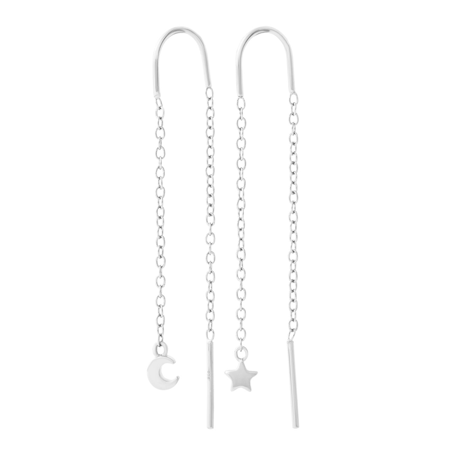 Women's Star And Moon Threader Earrings Silver Cartilage Cartel