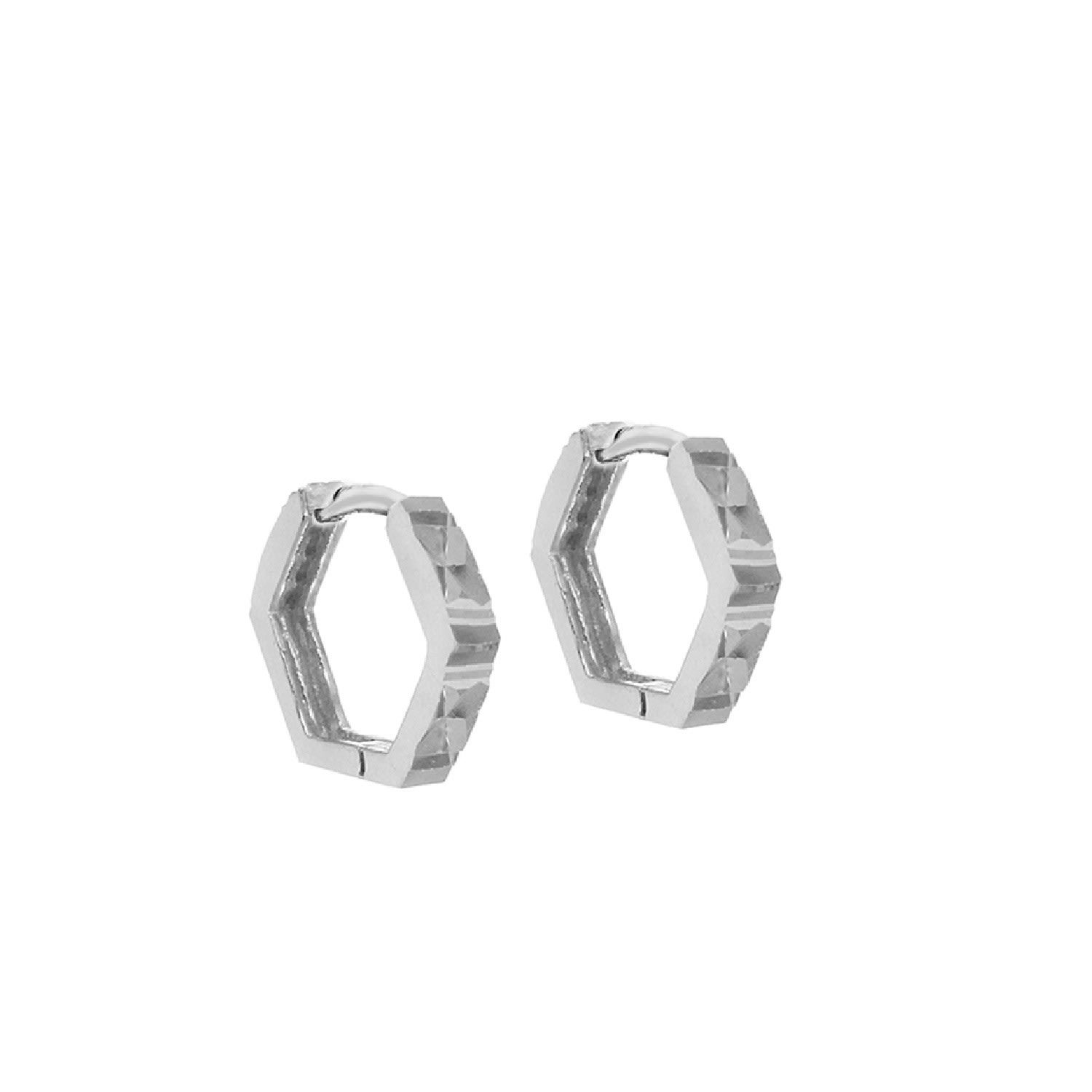 Women's Sterling Silver Faceted Hexagon Huggie Earrings Posh Totty Designs
