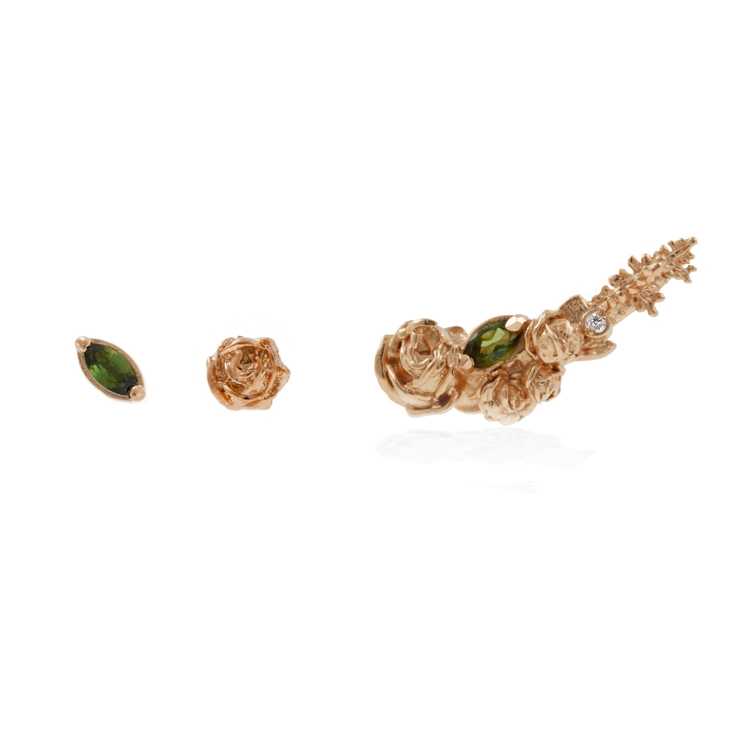 Women's Three Earrings Set Roses & Tourmalines - Rose Gold Lee Renee