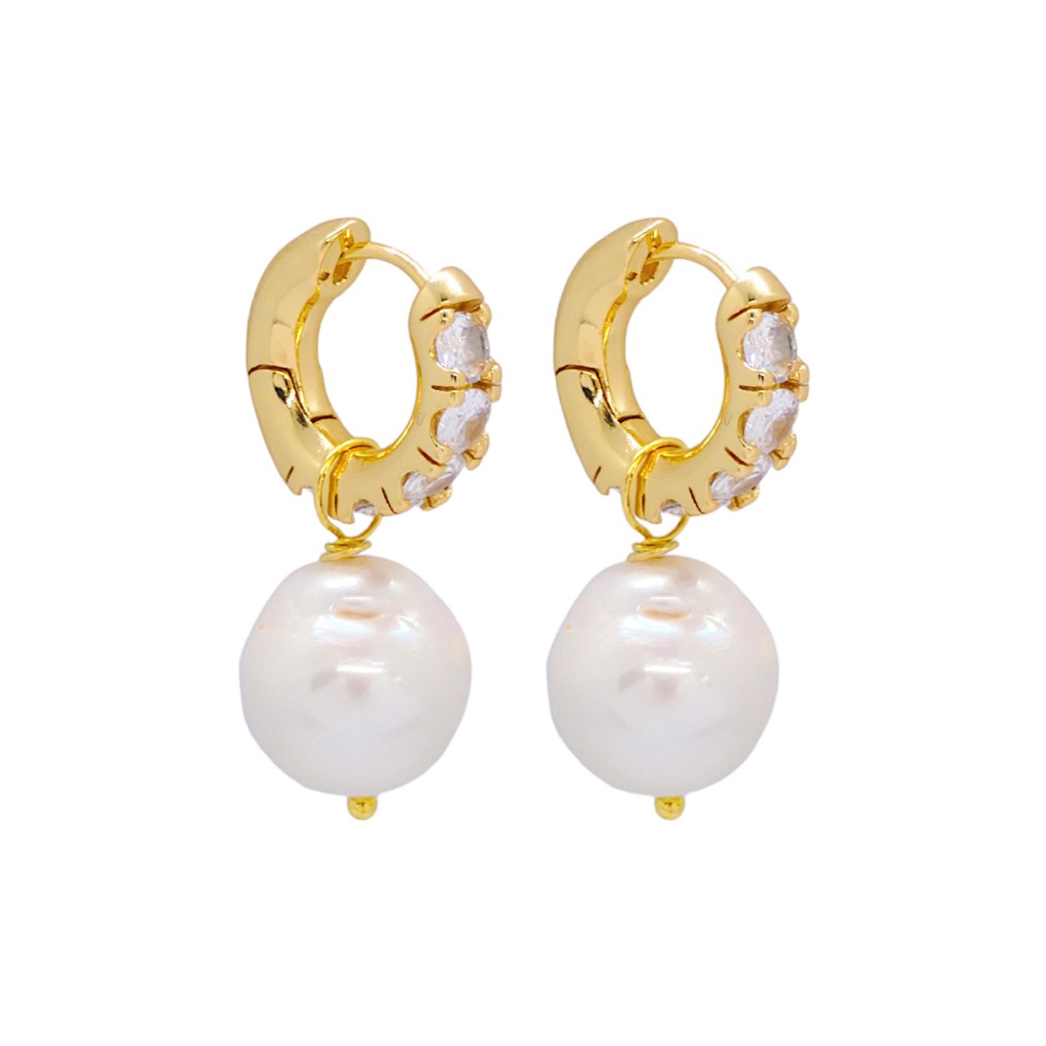 Women's White / Gold Crystal Baroque Pearl Hoop Earrings 18K Gold VALERIE CHIC