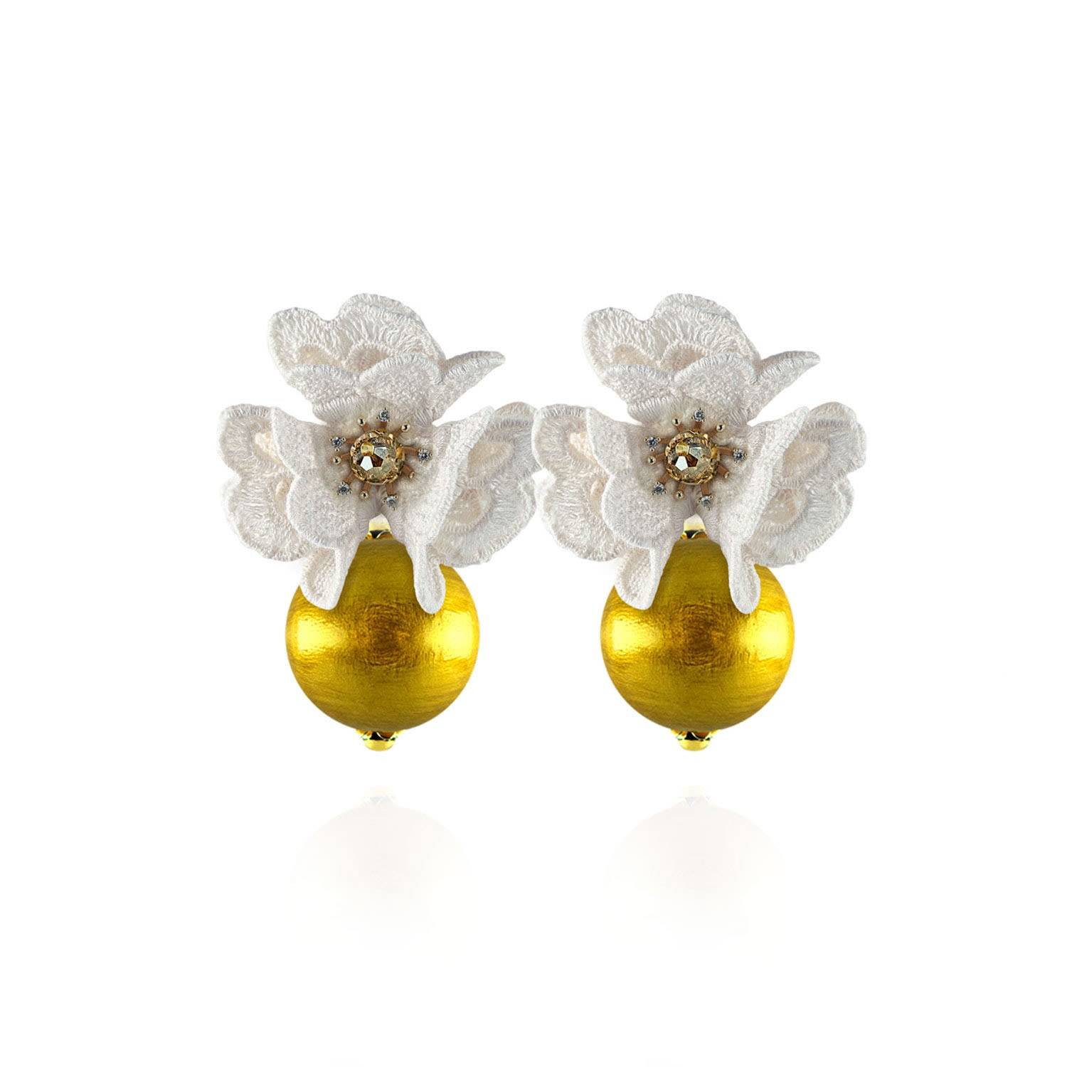 Women's White / Gold Isabella Earrings In Gold Rush Saule Label