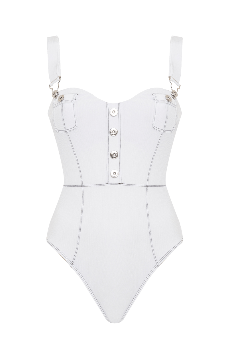 Women's White Oasis Salopette Swimsuit Extra Small Movom